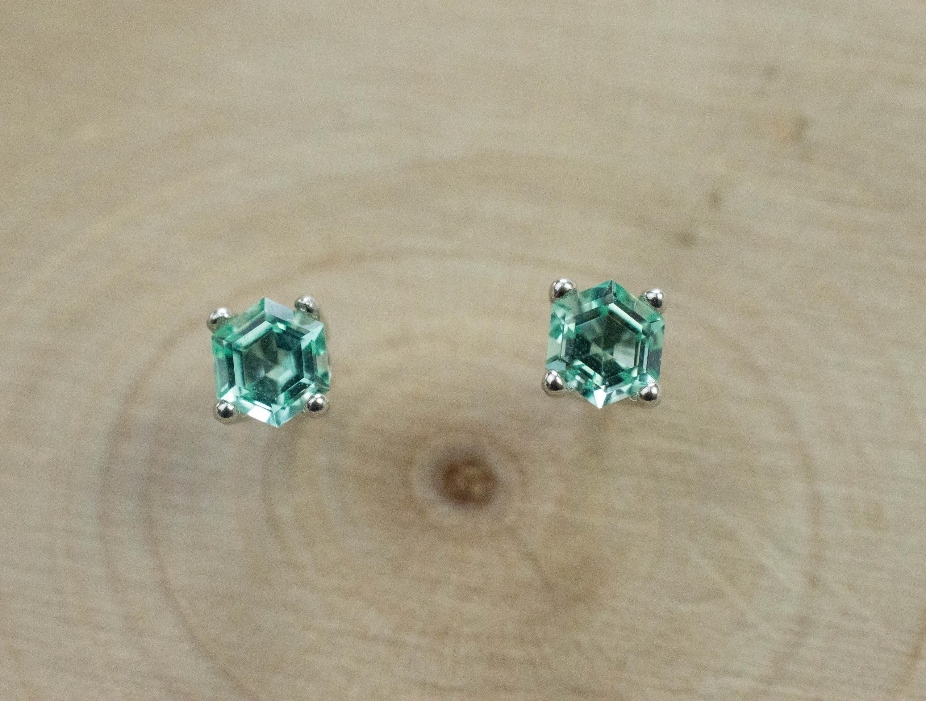 Green Beryl Earrings, Natural Untreated Nigeria Beryl; 0.345cts - Mark Oliver Gems