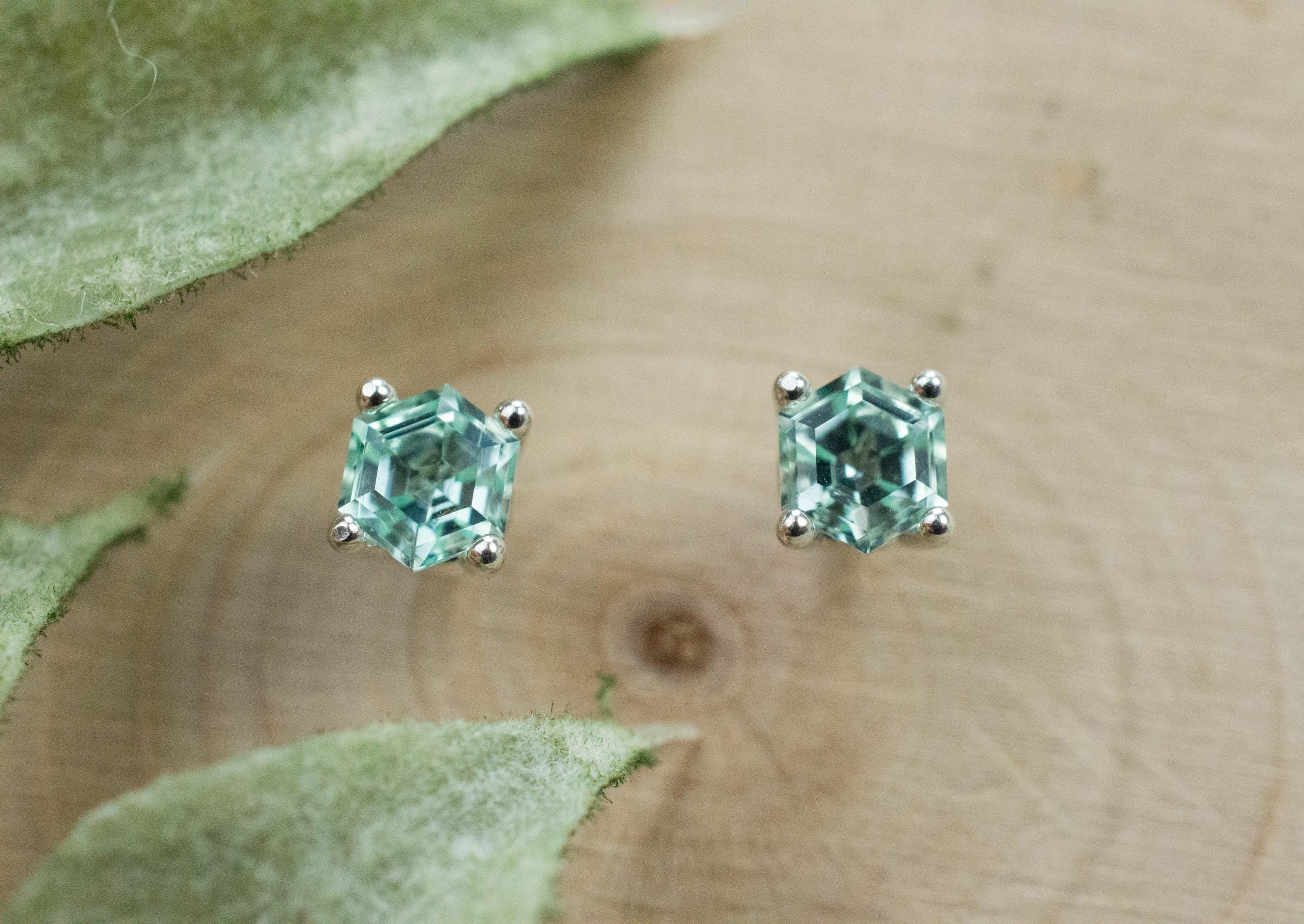 Green Beryl Earrings, Natural Untreated Nigeria Beryl; 0.540cts - Mark Oliver Gems