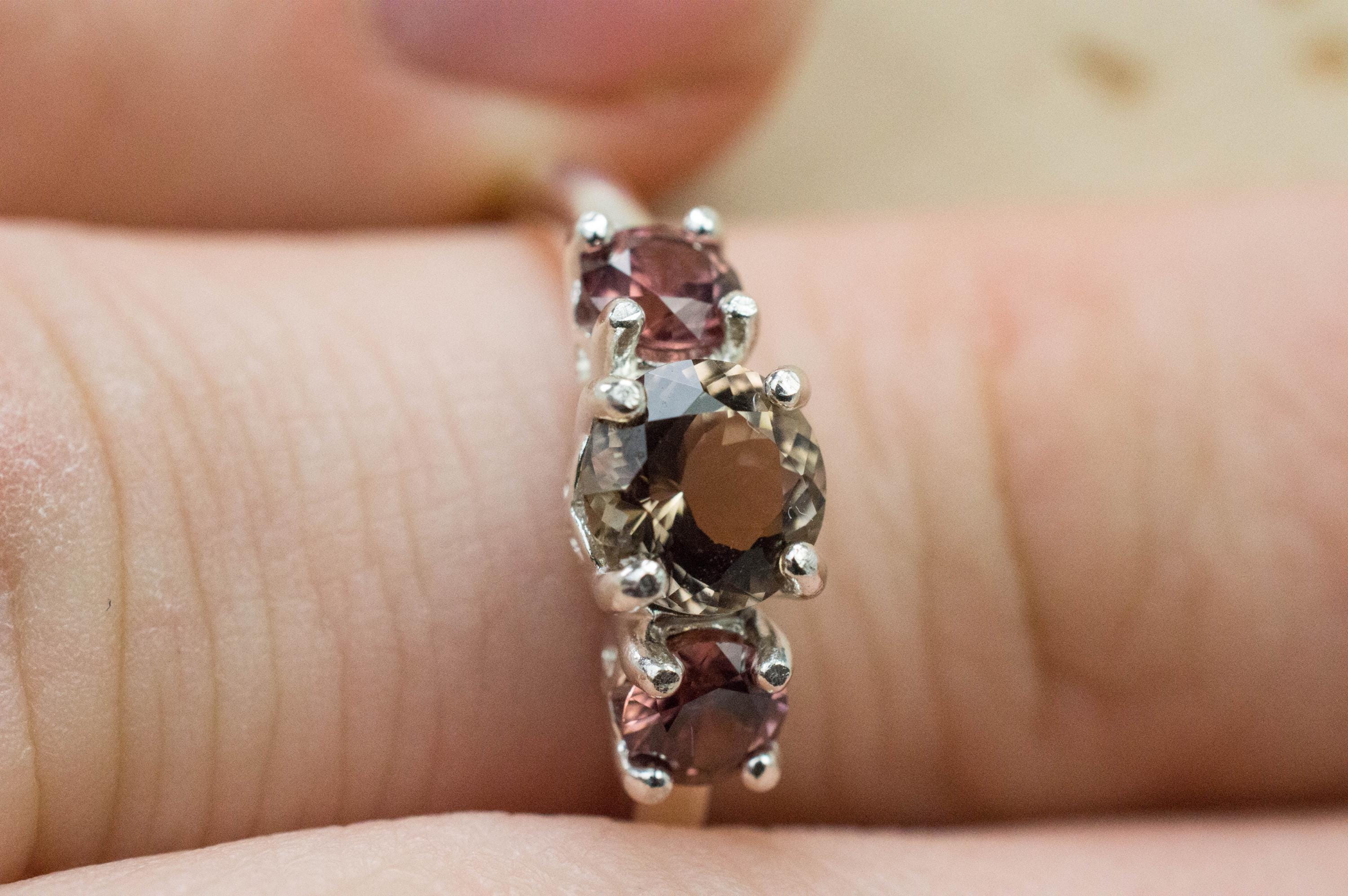 Smoky Quartz and Zircon Ring, Natural Untreated USA Smokey Quartz - Mark Oliver Gems