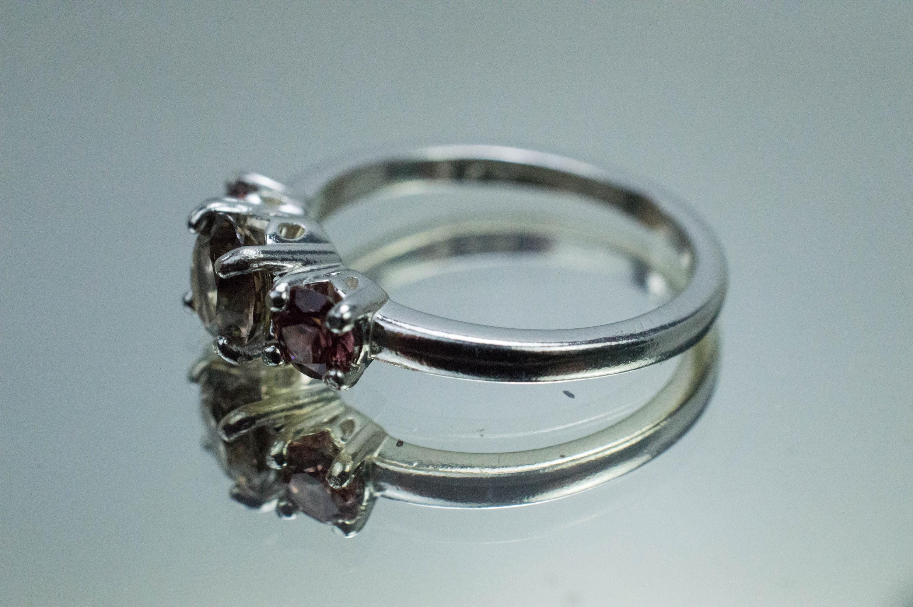 Smoky Quartz and Zircon Ring, Natural Untreated USA Smokey Quartz - Mark Oliver Gems