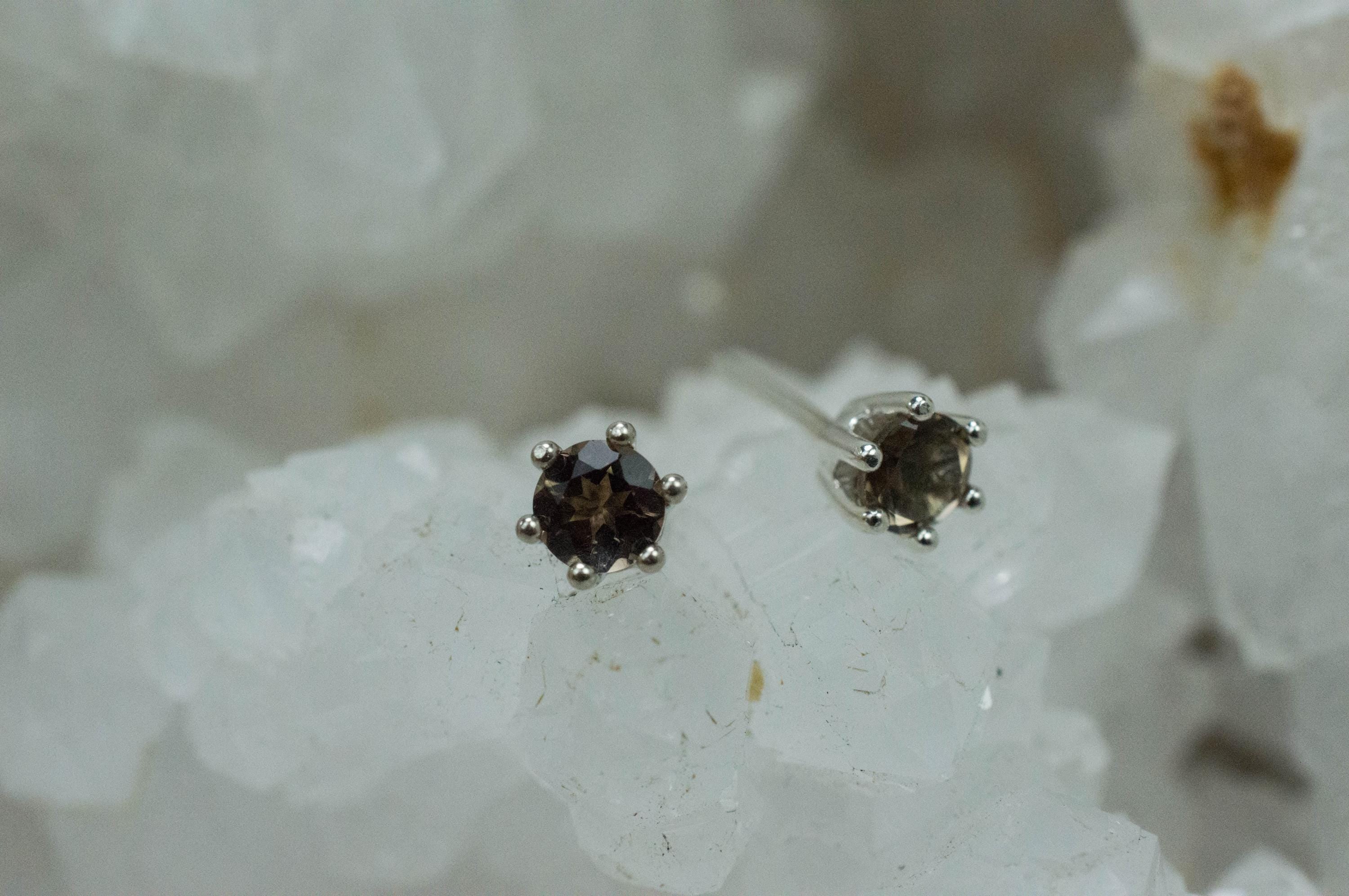 Smoky Quartz Earrings; Natural Untreated USA Quartz; 0.515cts - Mark Oliver Gems