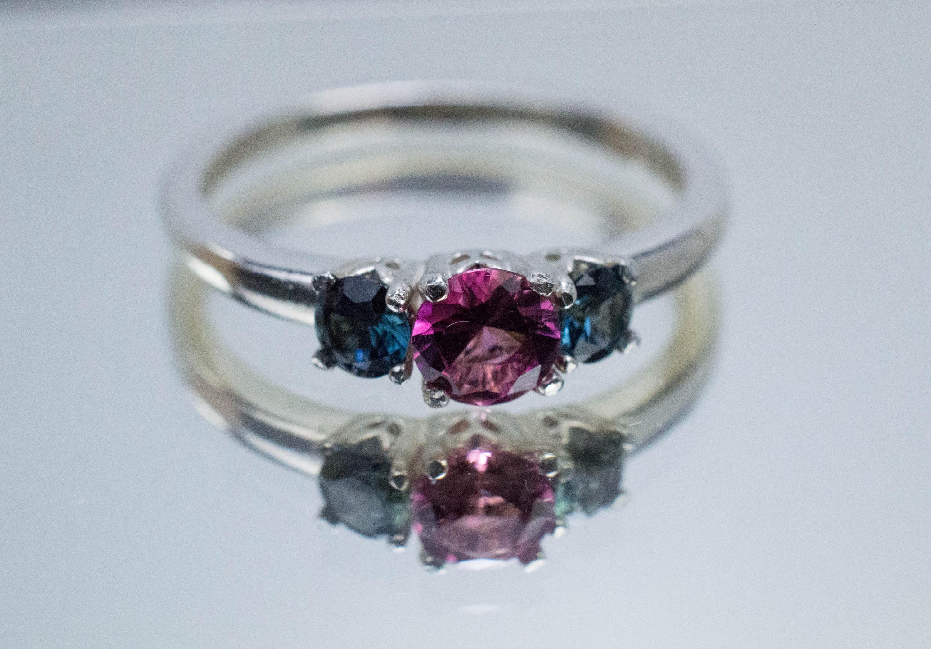 Tourmaline and Sapphire Ring, Natural Untreated San Diego Tourmaline and Sapphire - Mark Oliver Gems