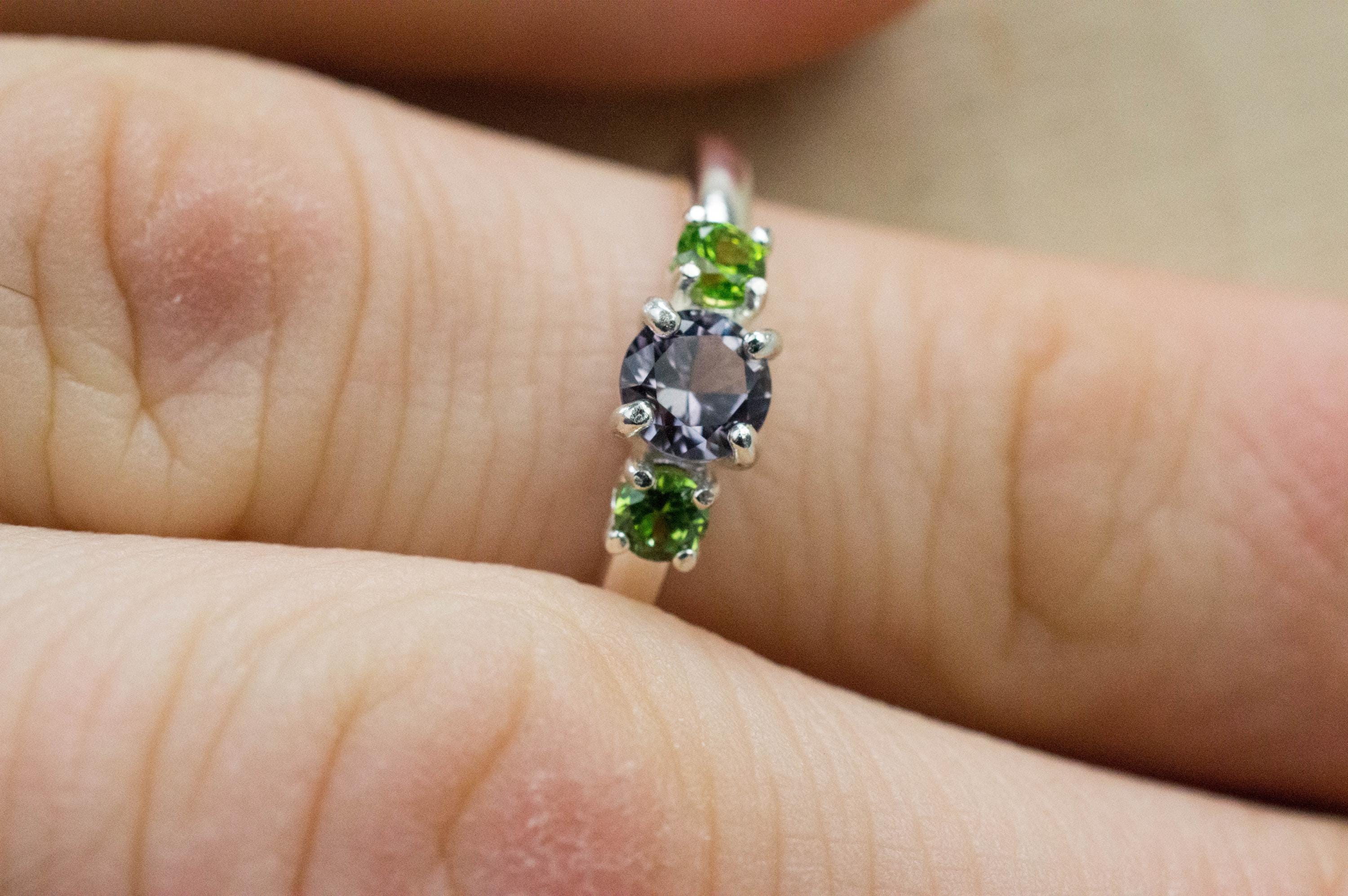 Tourmaline and Demantoid Garnet Ring, Natural Untreated San Diego Tourmaline and Garnet - Mark Oliver Gems