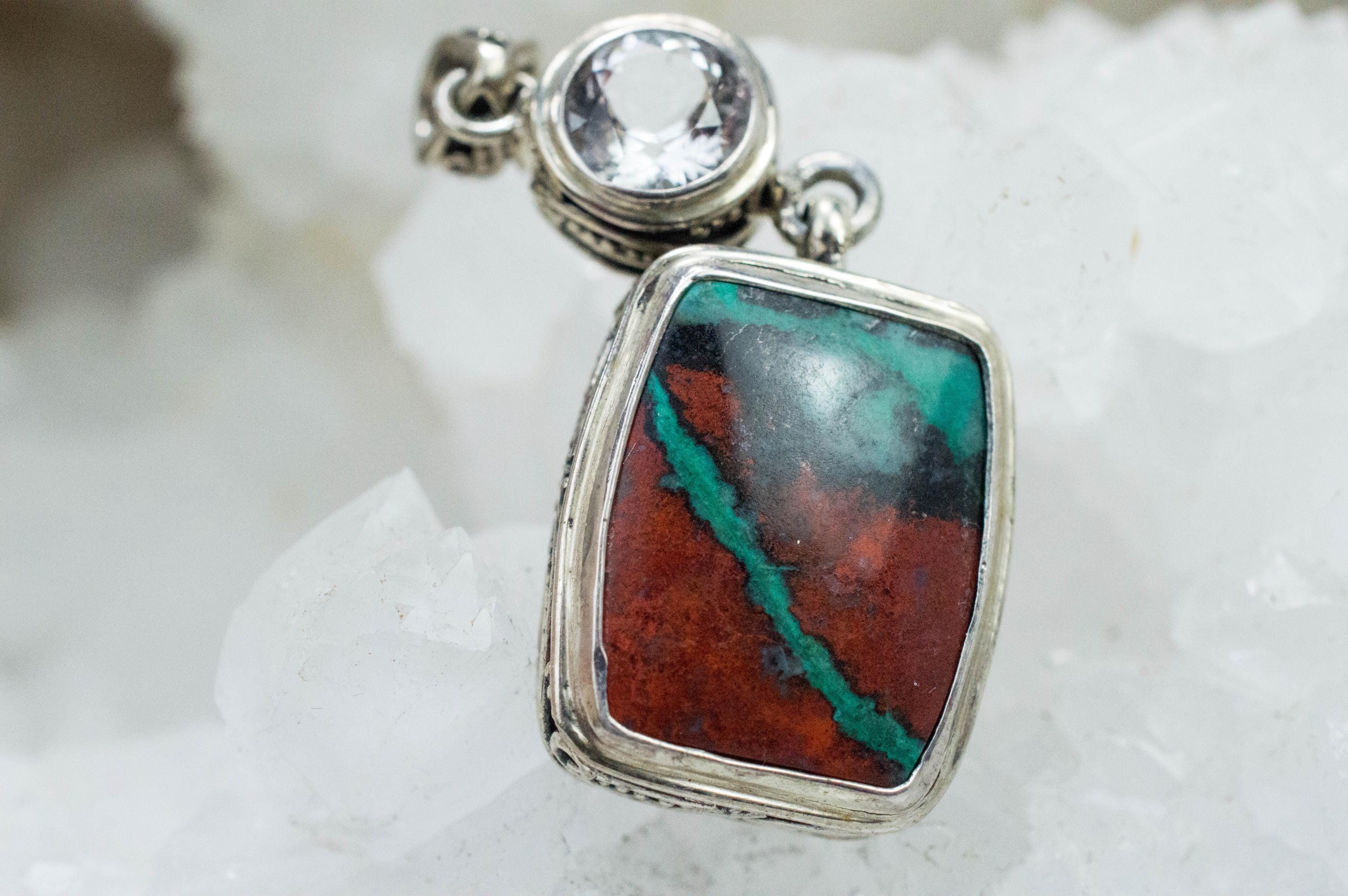 Sonora Sunset Chrysocolla and Quartz Pendant; Natural Untreated Chrysocolla and Mondo Quartz - Mark Oliver Gems
