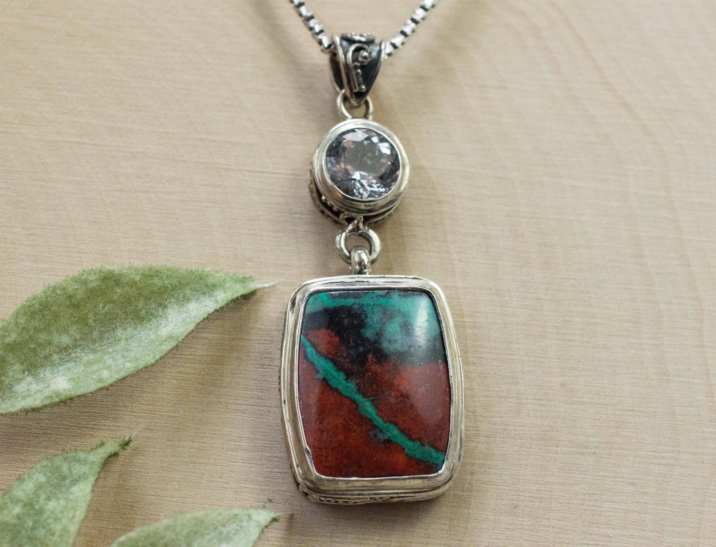 Sonora Sunset Chrysocolla and Quartz Pendant; Natural Untreated Chrysocolla and Mondo Quartz - Mark Oliver Gems