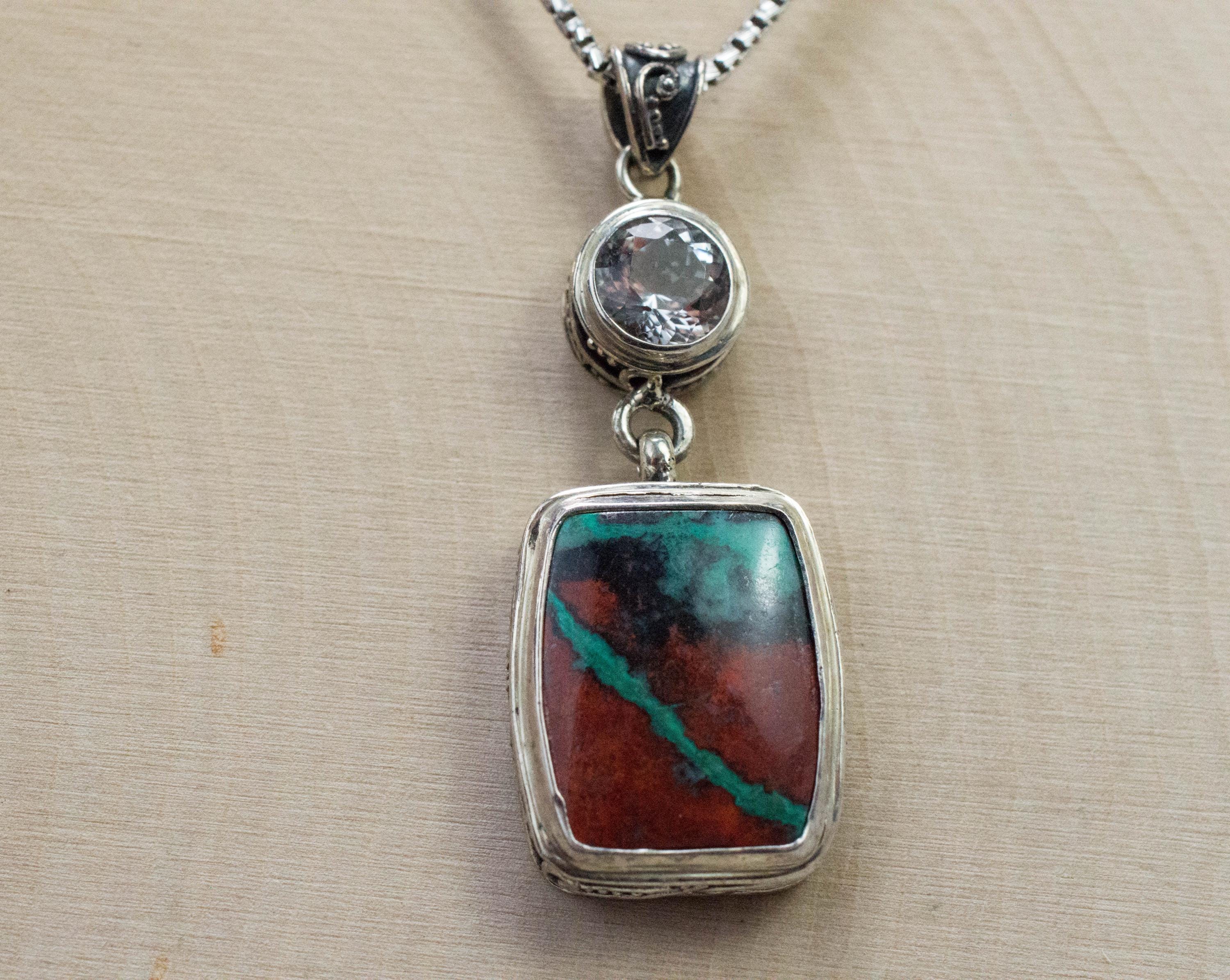 Sonora Sunset Chrysocolla and Quartz Pendant; Natural Untreated Chrysocolla and Mondo Quartz - Mark Oliver Gems