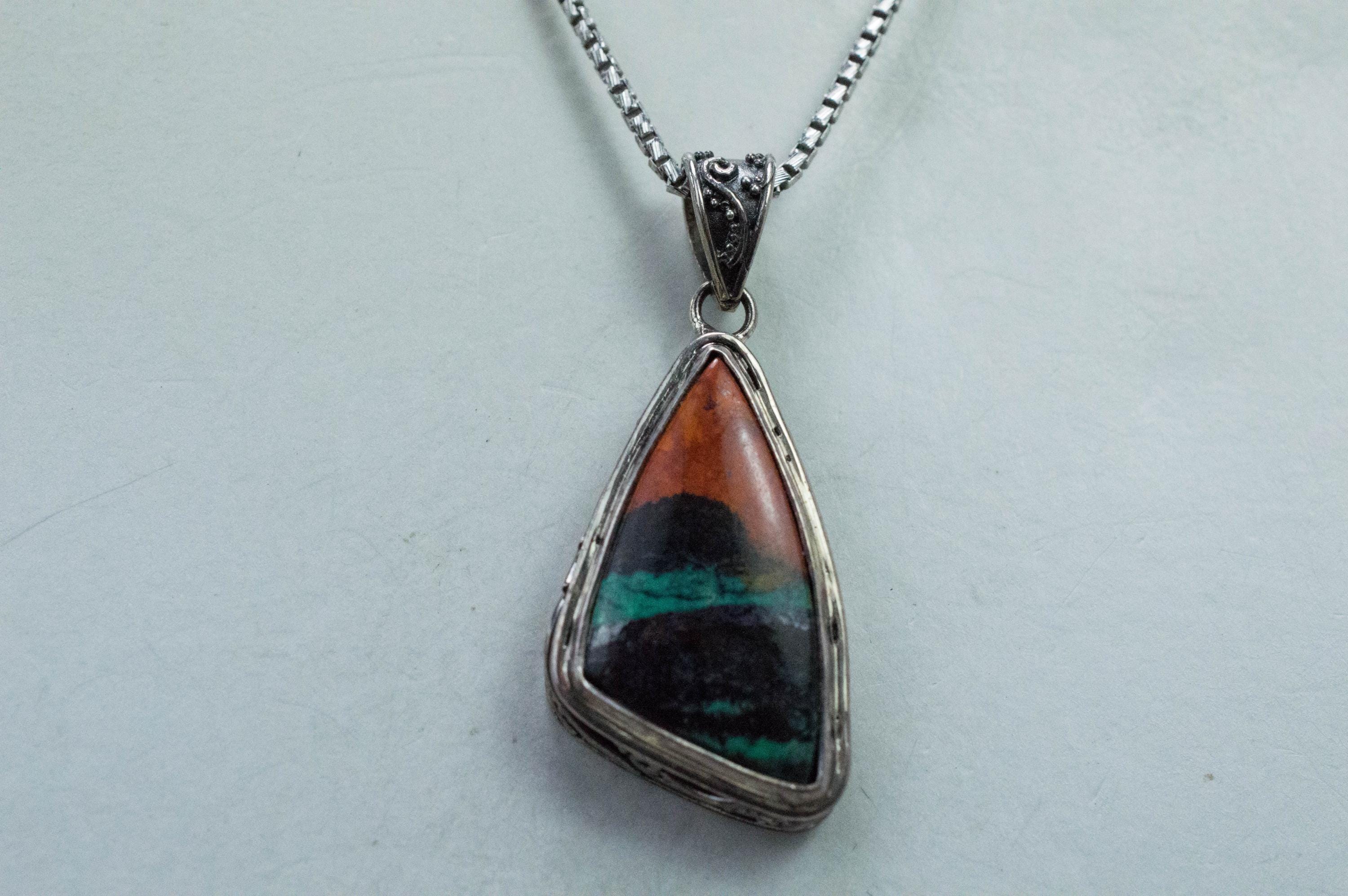 Sonora Sunset Chrysocolla Pendant; Natural Untreated Chrysocolla; 22x15mm - Mark Oliver Gems