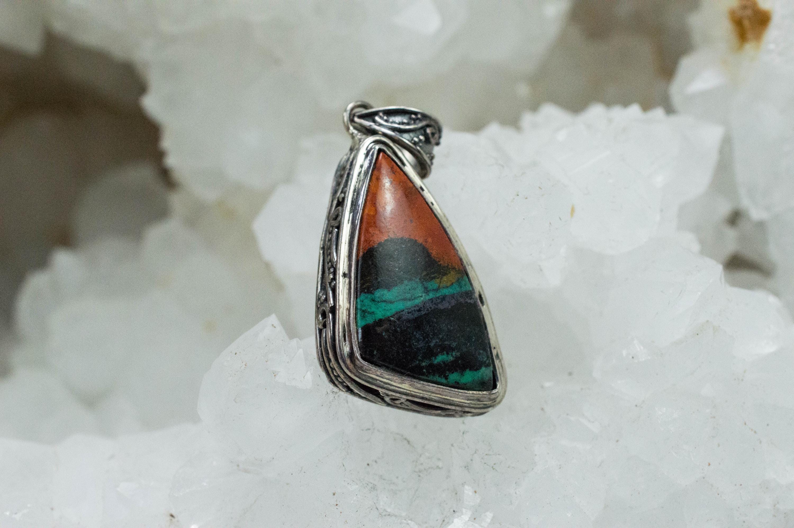 Sonora Sunset Chrysocolla Pendant; Natural Untreated Chrysocolla; 22x15mm - Mark Oliver Gems
