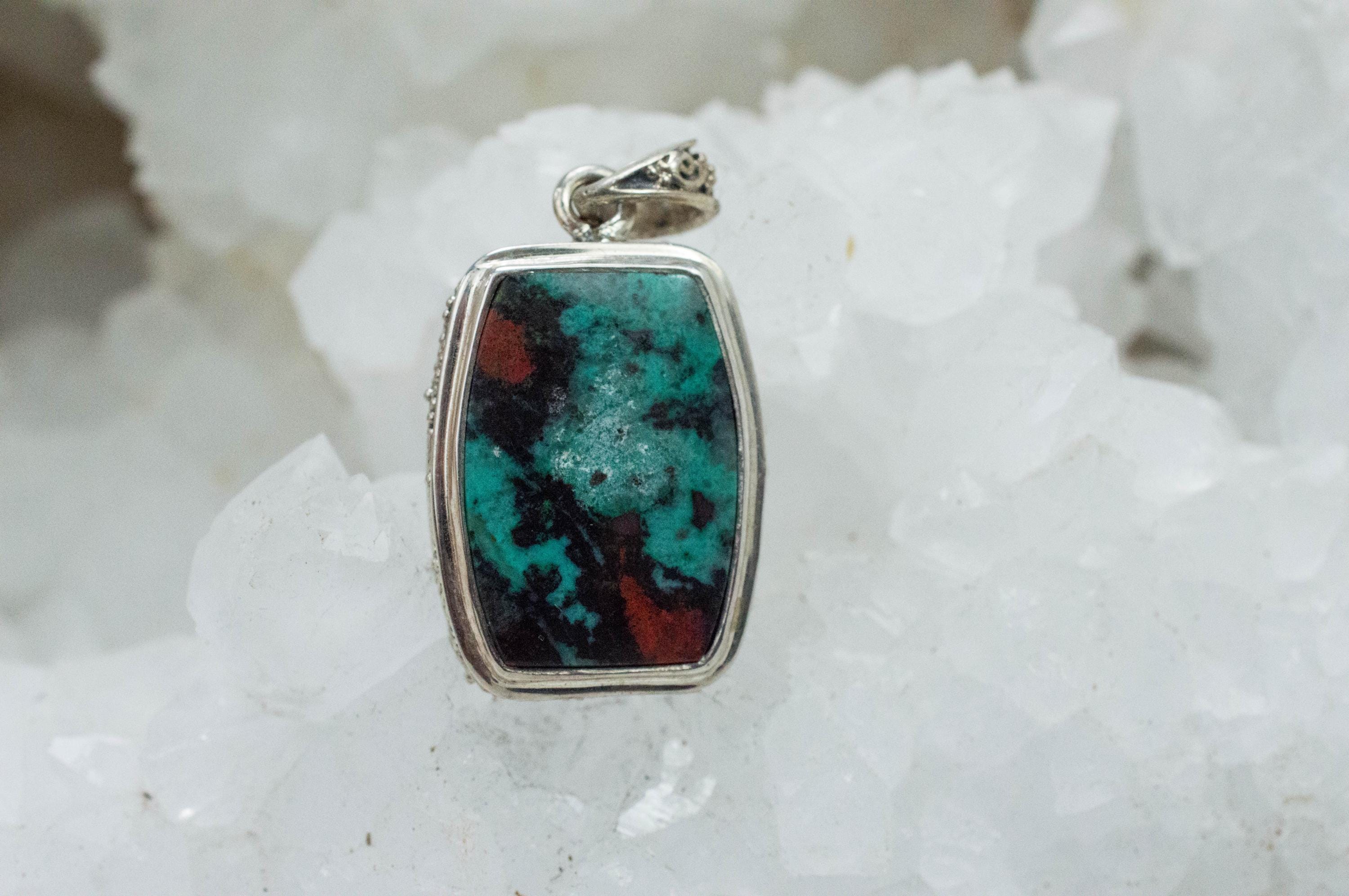 Sonora Sunset Chrysocolla Pendant; Natural Untreated Chrysocolla; 20x16mm - Mark Oliver Gems