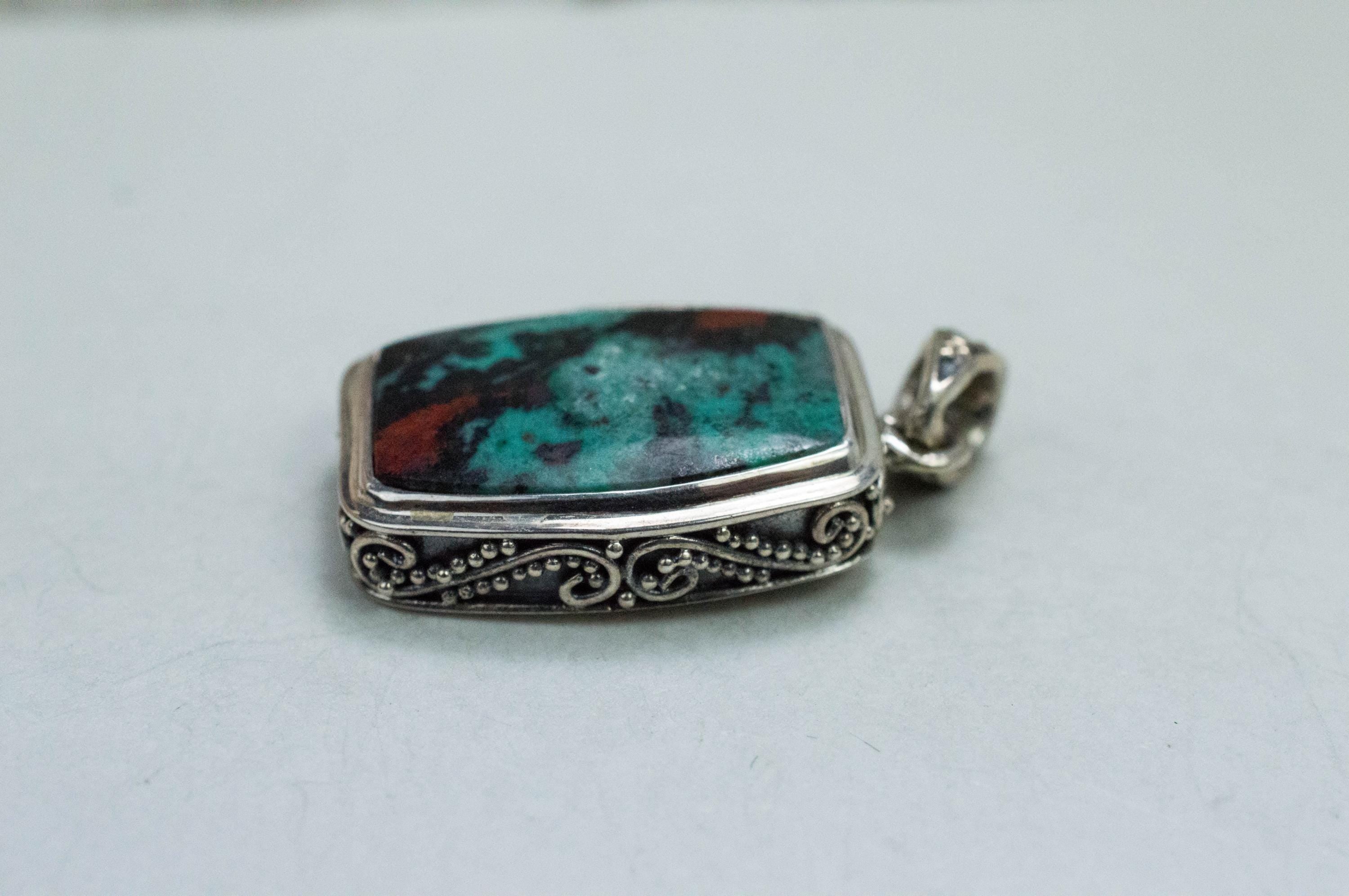 Sonora Sunset Chrysocolla Pendant; Natural Untreated Chrysocolla; 20x16mm - Mark Oliver Gems