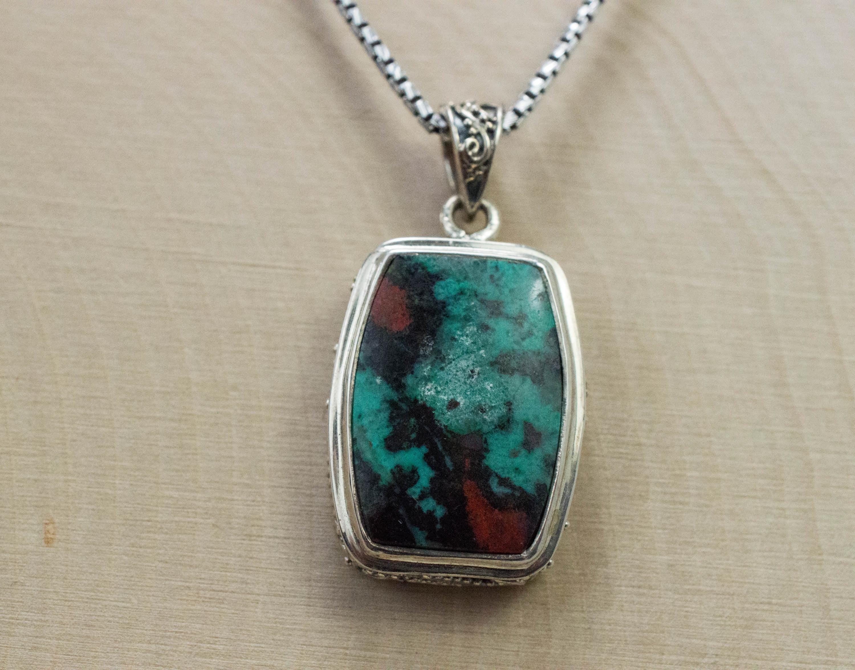 Sonora Sunset Chrysocolla Pendant; Natural Untreated Chrysocolla; 20x16mm - Mark Oliver Gems