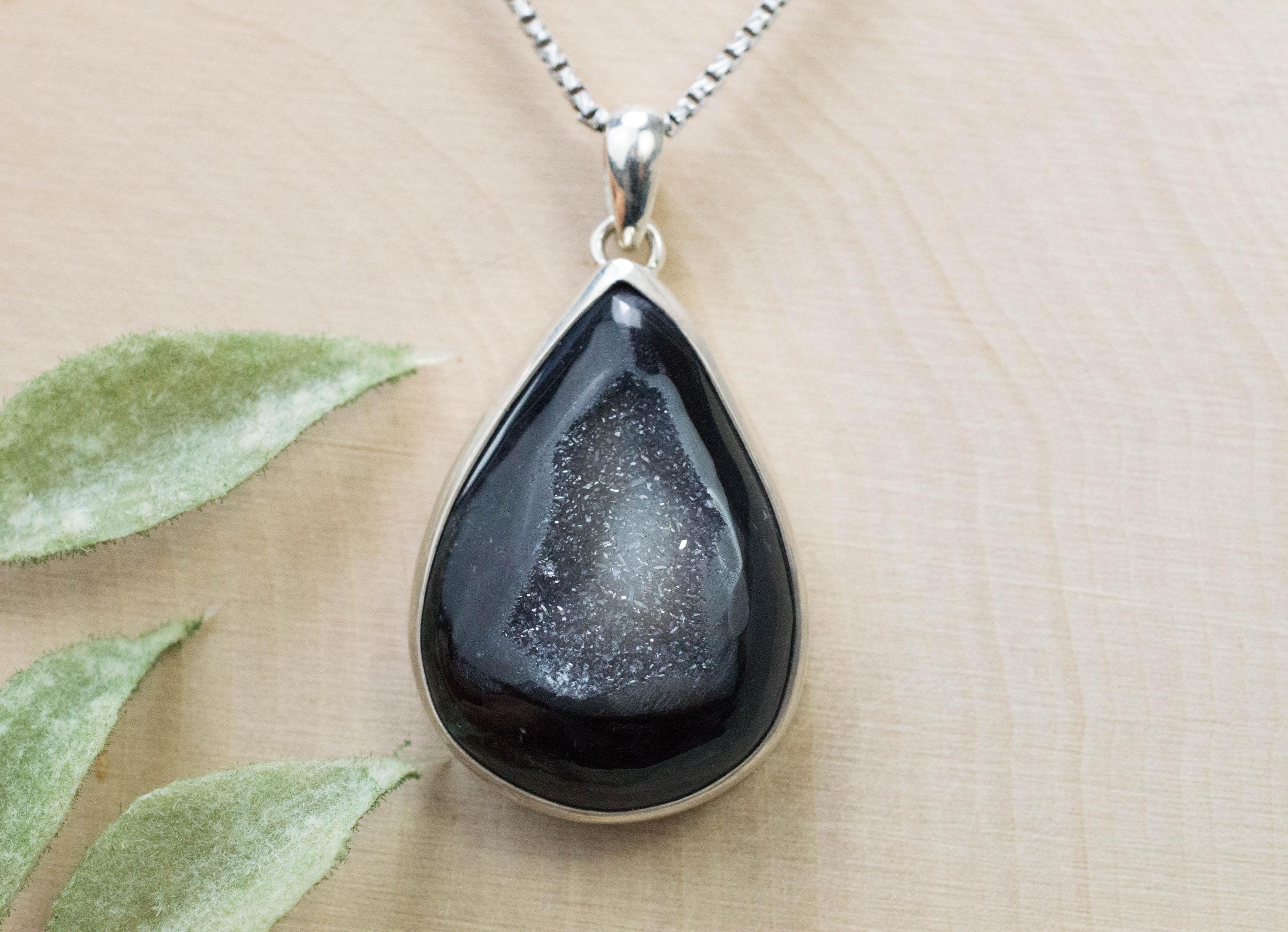 Druzy Agate Pendant, Natural Untreated Brazil Agate; 29x21mm - Mark Oliver Gems