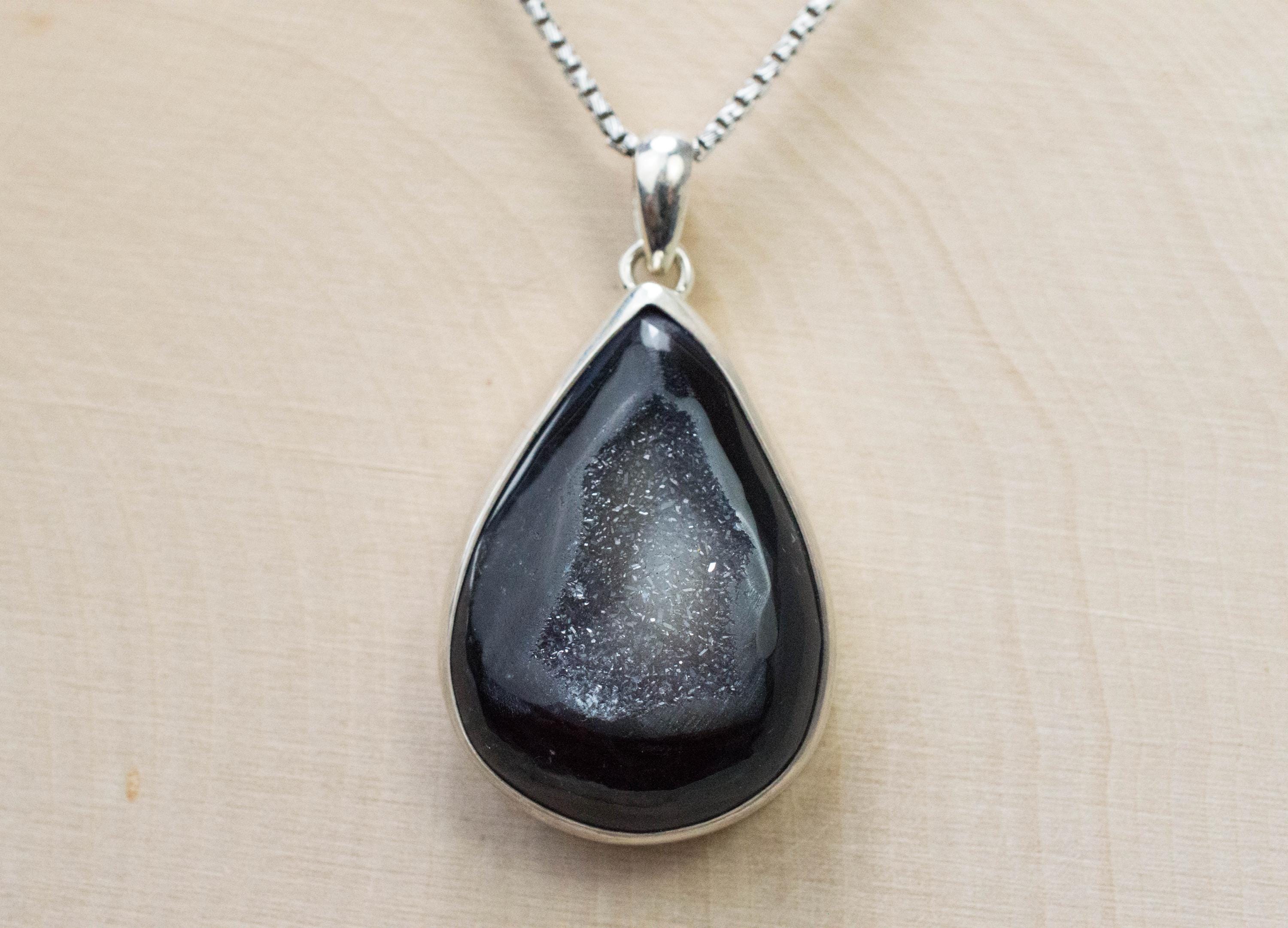 Druzy Agate Pendant, Natural Untreated Brazil Agate; 29x21mm - Mark Oliver Gems