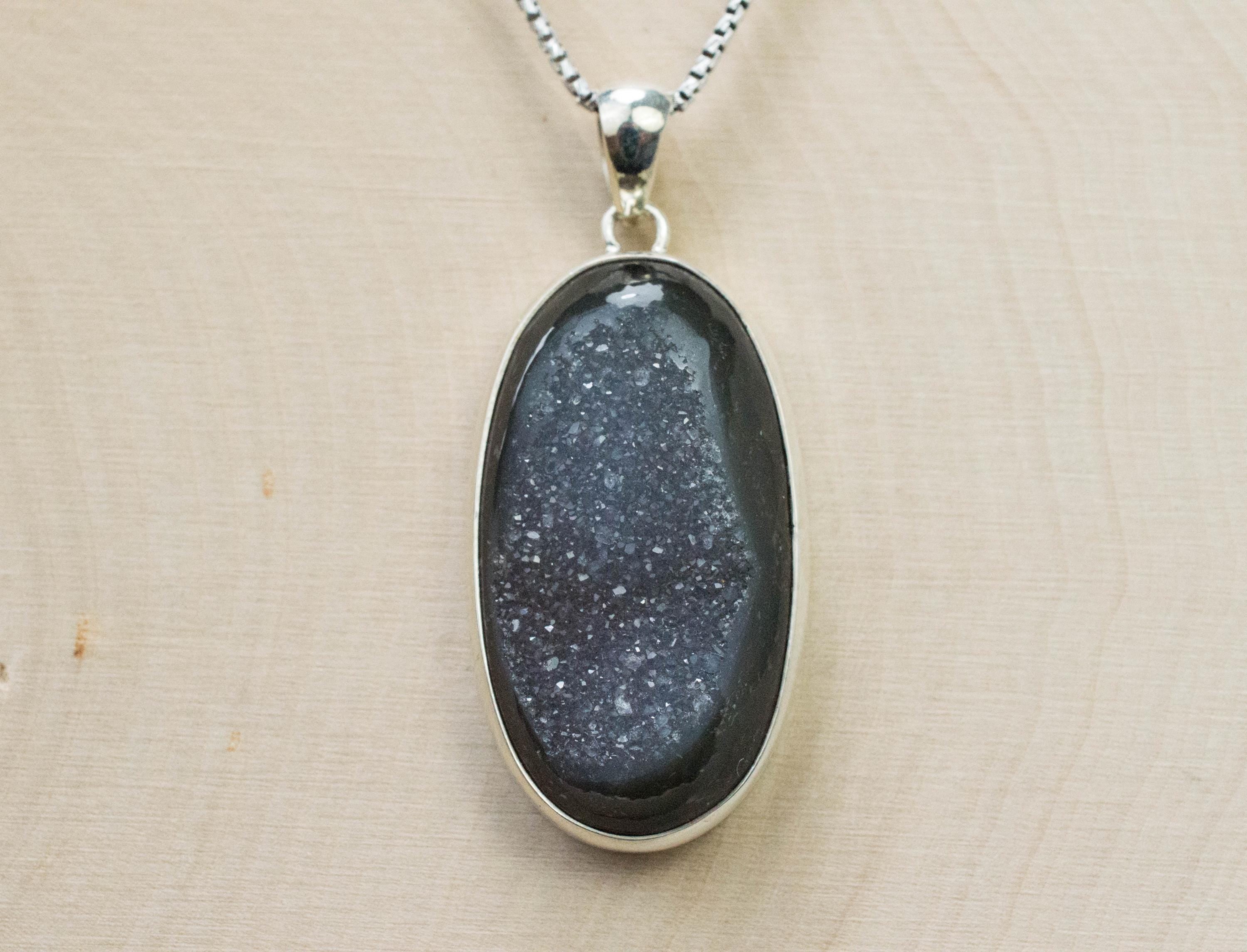Druzy Agate Pendant, Natural Untreated Brazil Agate; 36x21mm - Mark Oliver Gems