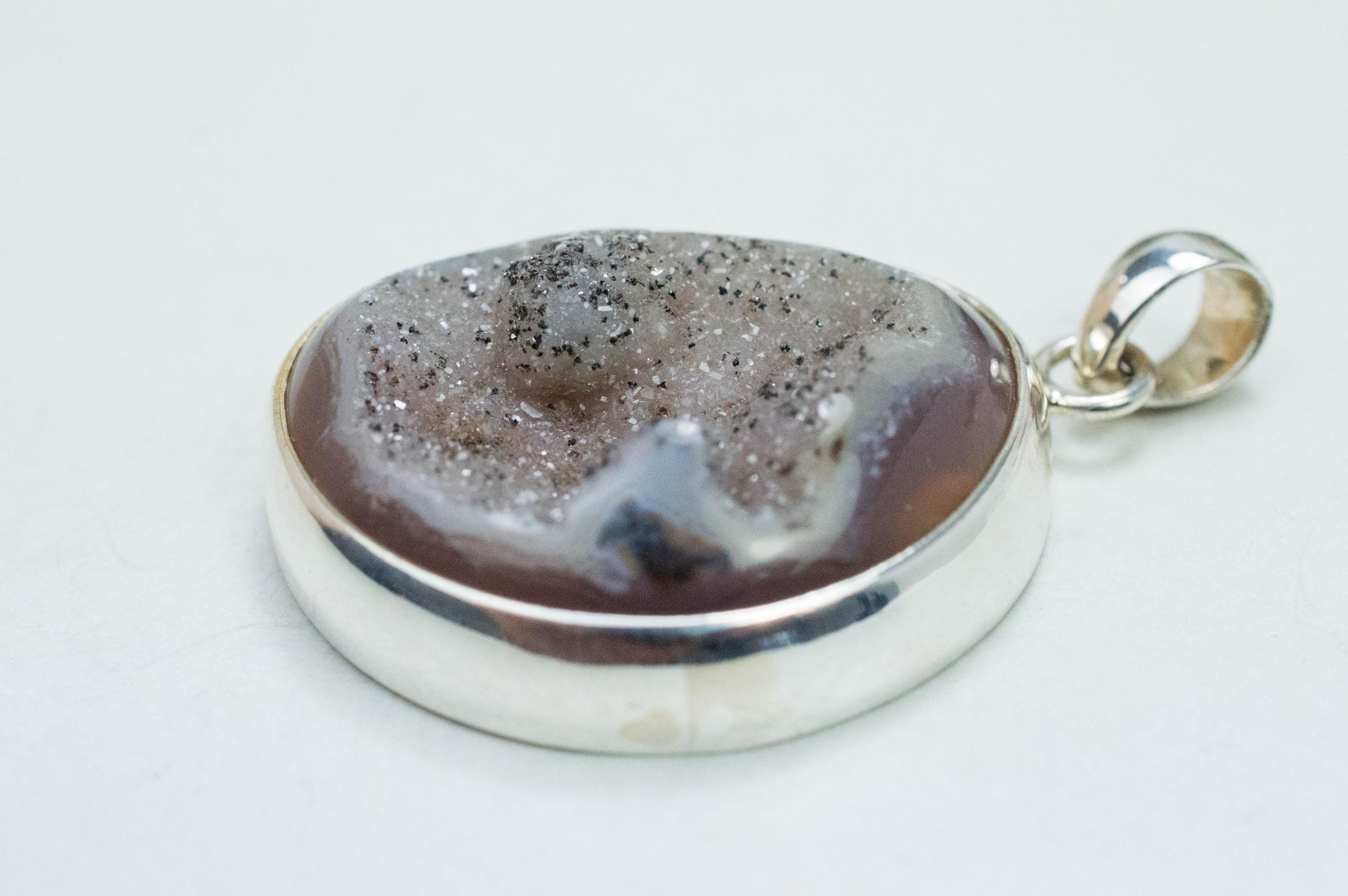 Druzy Agate Pendant, Natural Untreated Brazil Agate; 30x26mm - Mark Oliver Gems