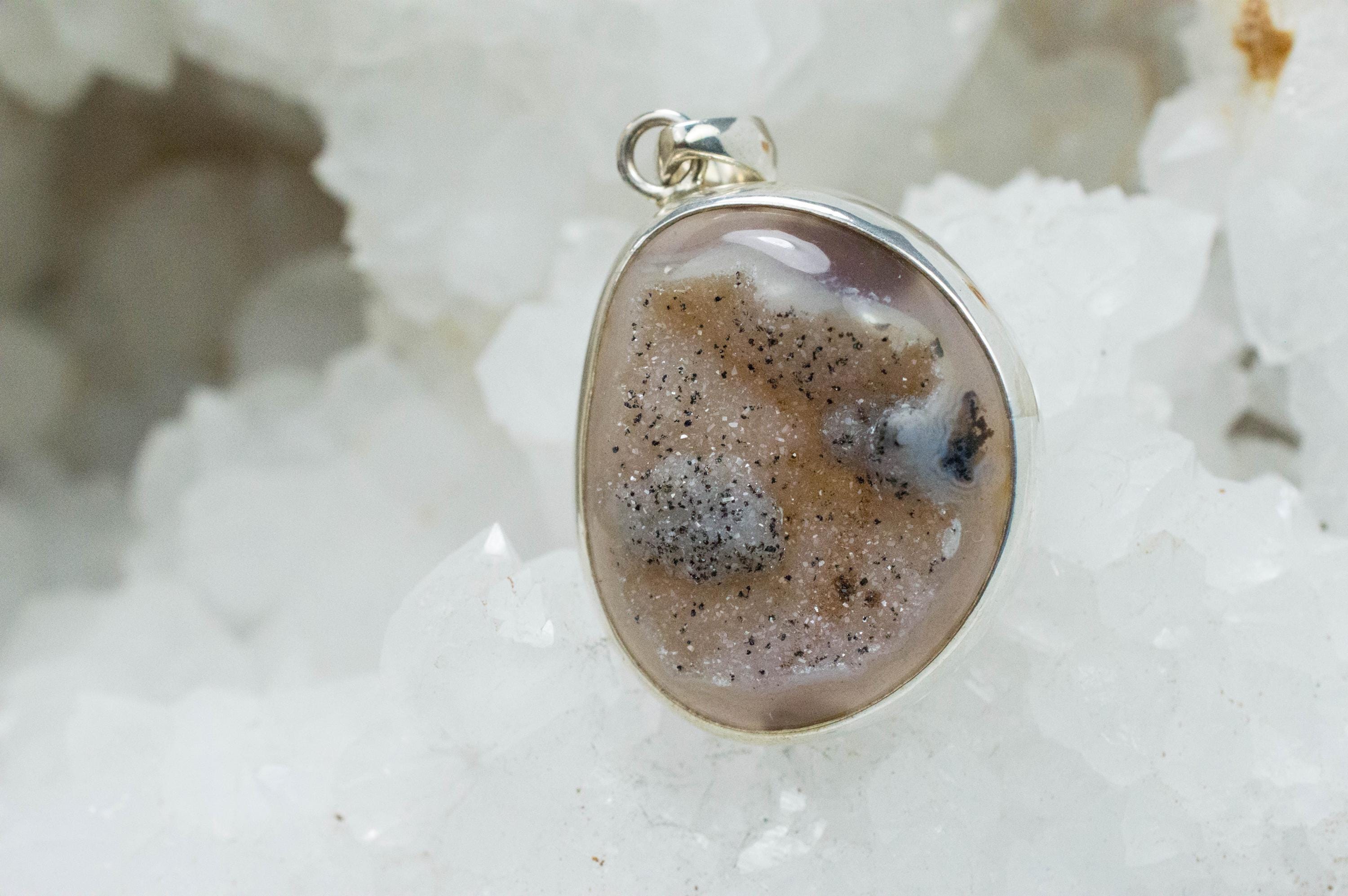 Druzy Agate Pendant, Natural Untreated Brazil Agate; 30x26mm - Mark Oliver Gems