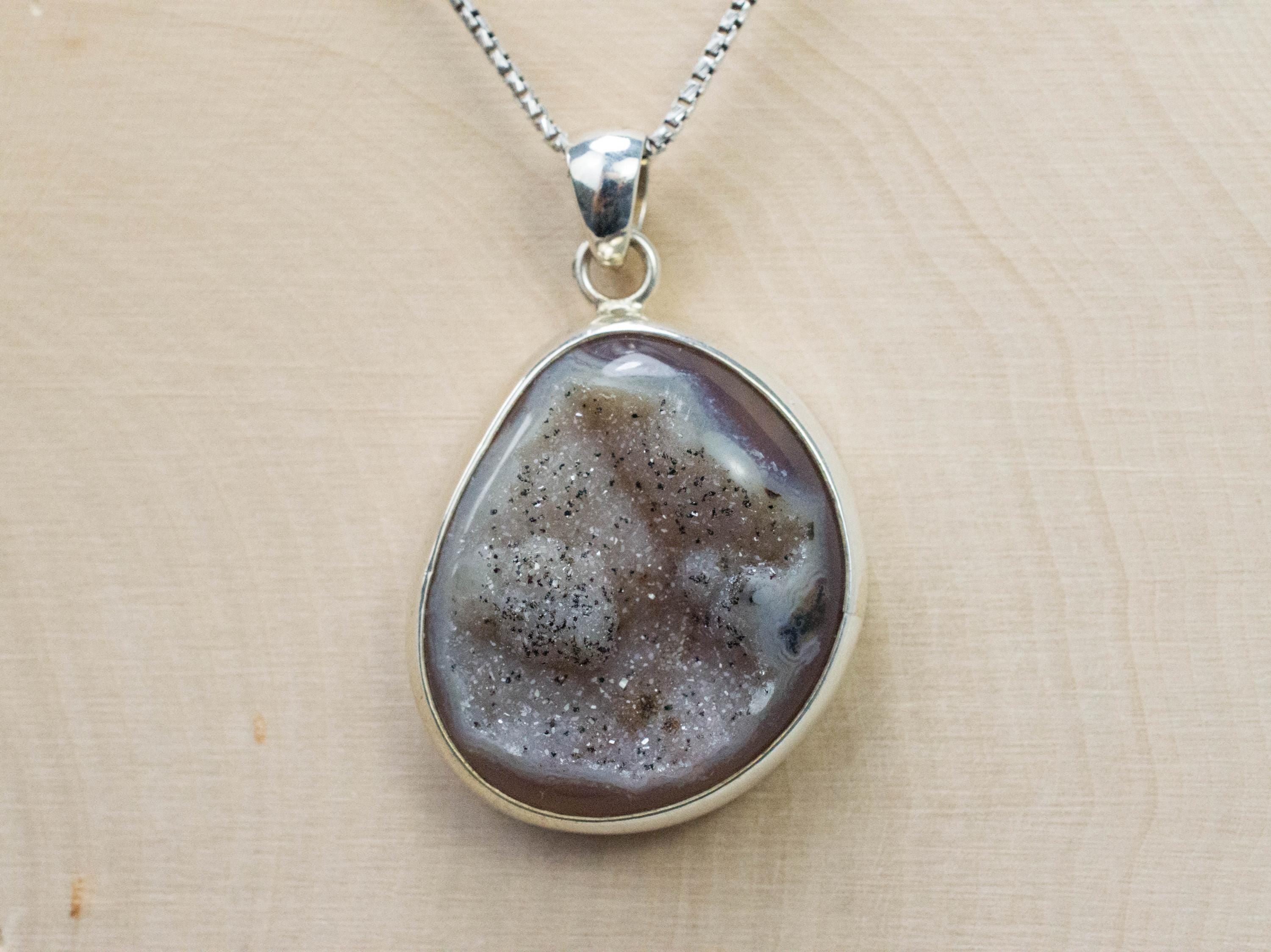 Druzy Agate Pendant, Natural Untreated Brazil Agate; 30x26mm - Mark Oliver Gems