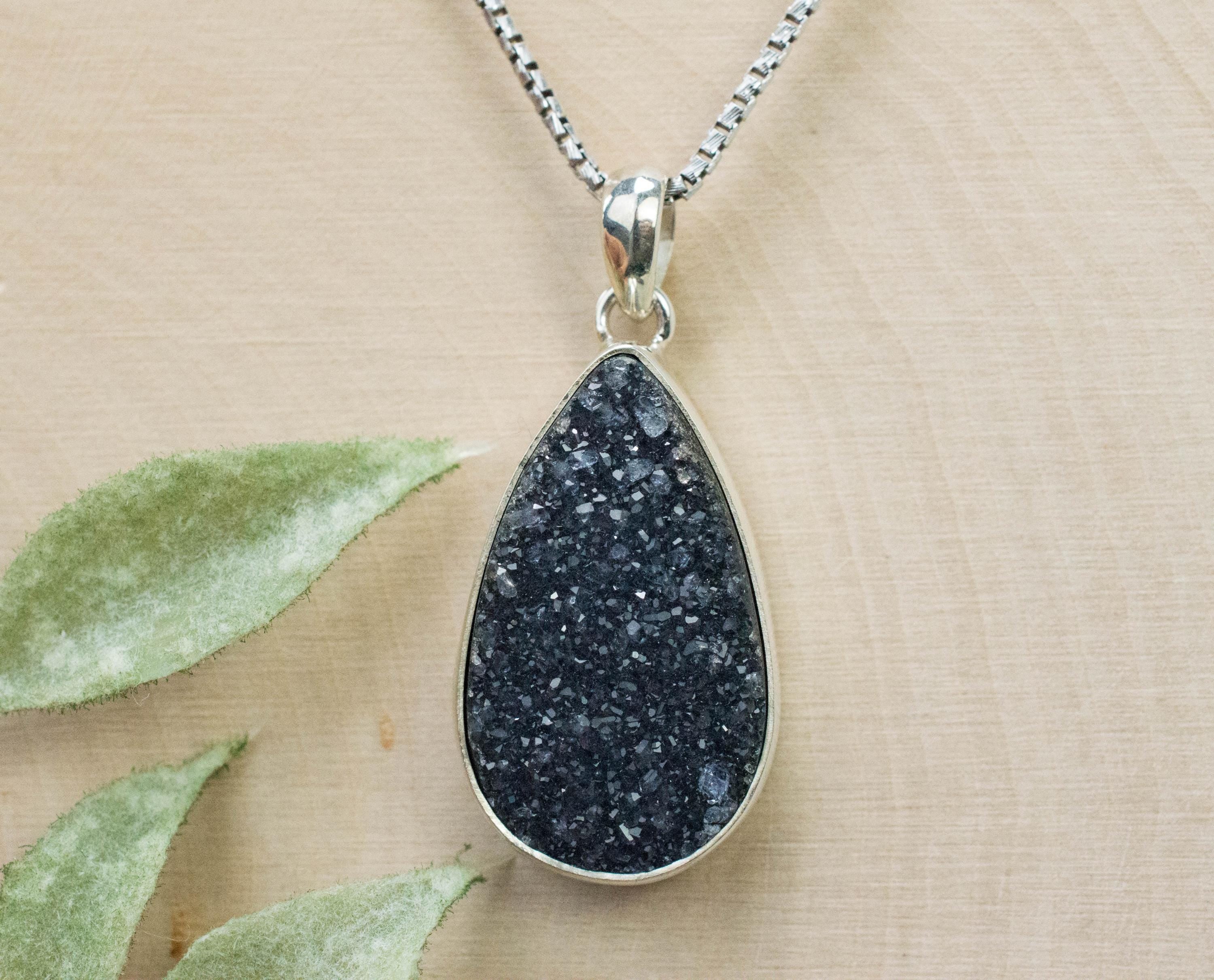 Druzy Agate Pendant, Natural Untreated Brazil Agate; 26x16mm - Mark Oliver Gems