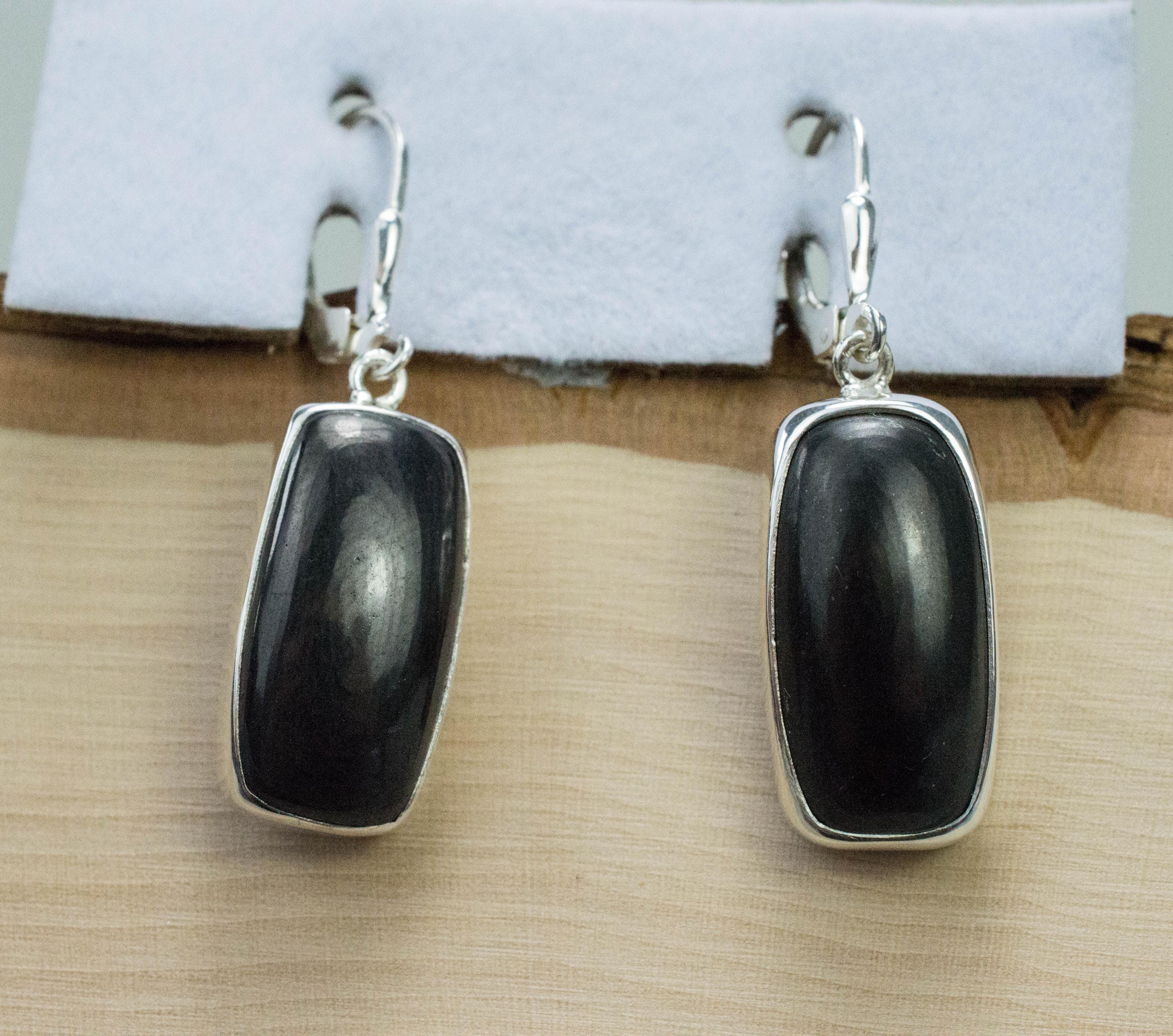 Shungite Earrings; Natural Untreated Shungite; 21 x 11mm - Mark Oliver Gems