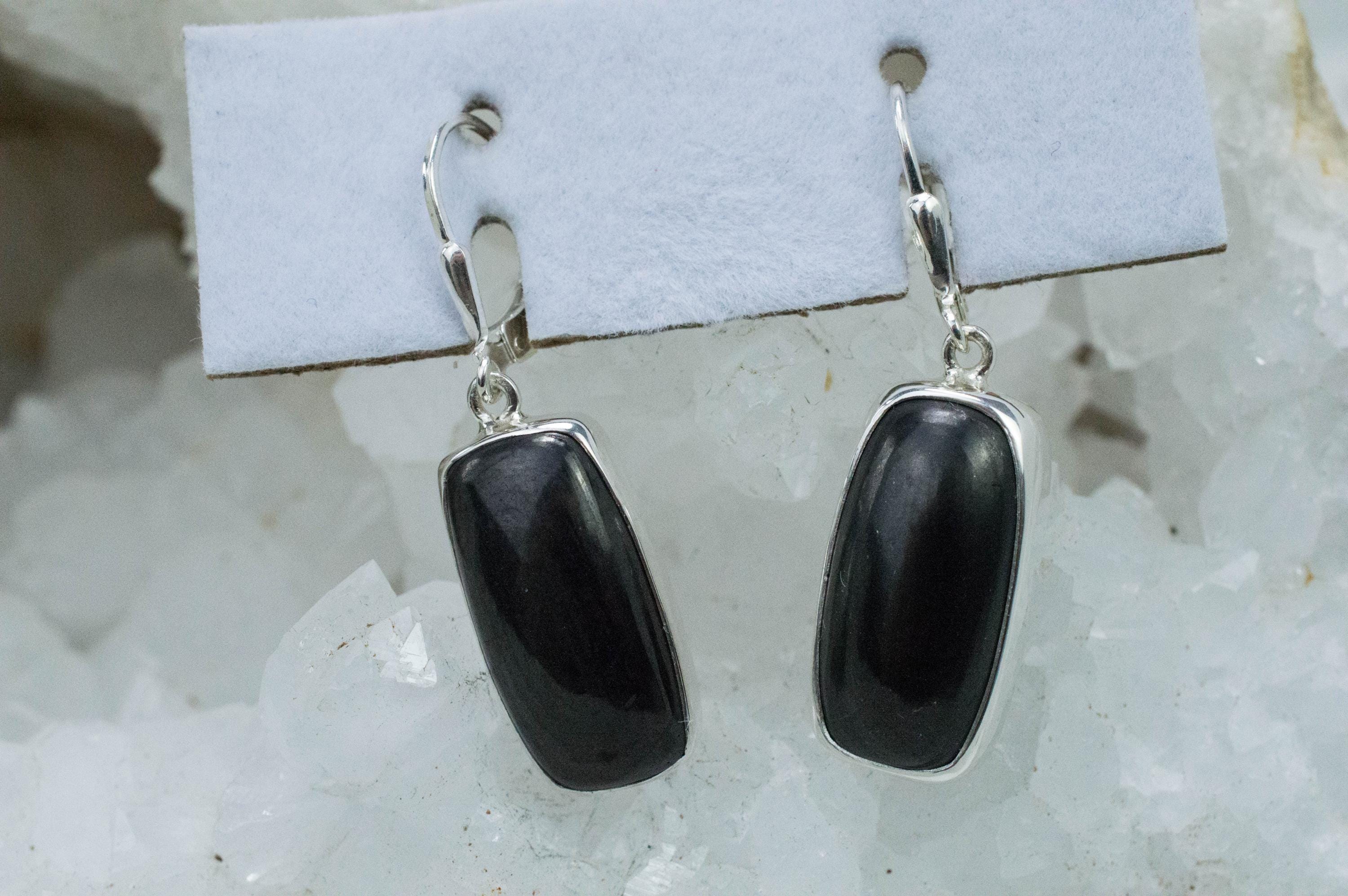 Shungite Earrings; Natural Untreated Shungite; 21 x 11mm - Mark Oliver Gems