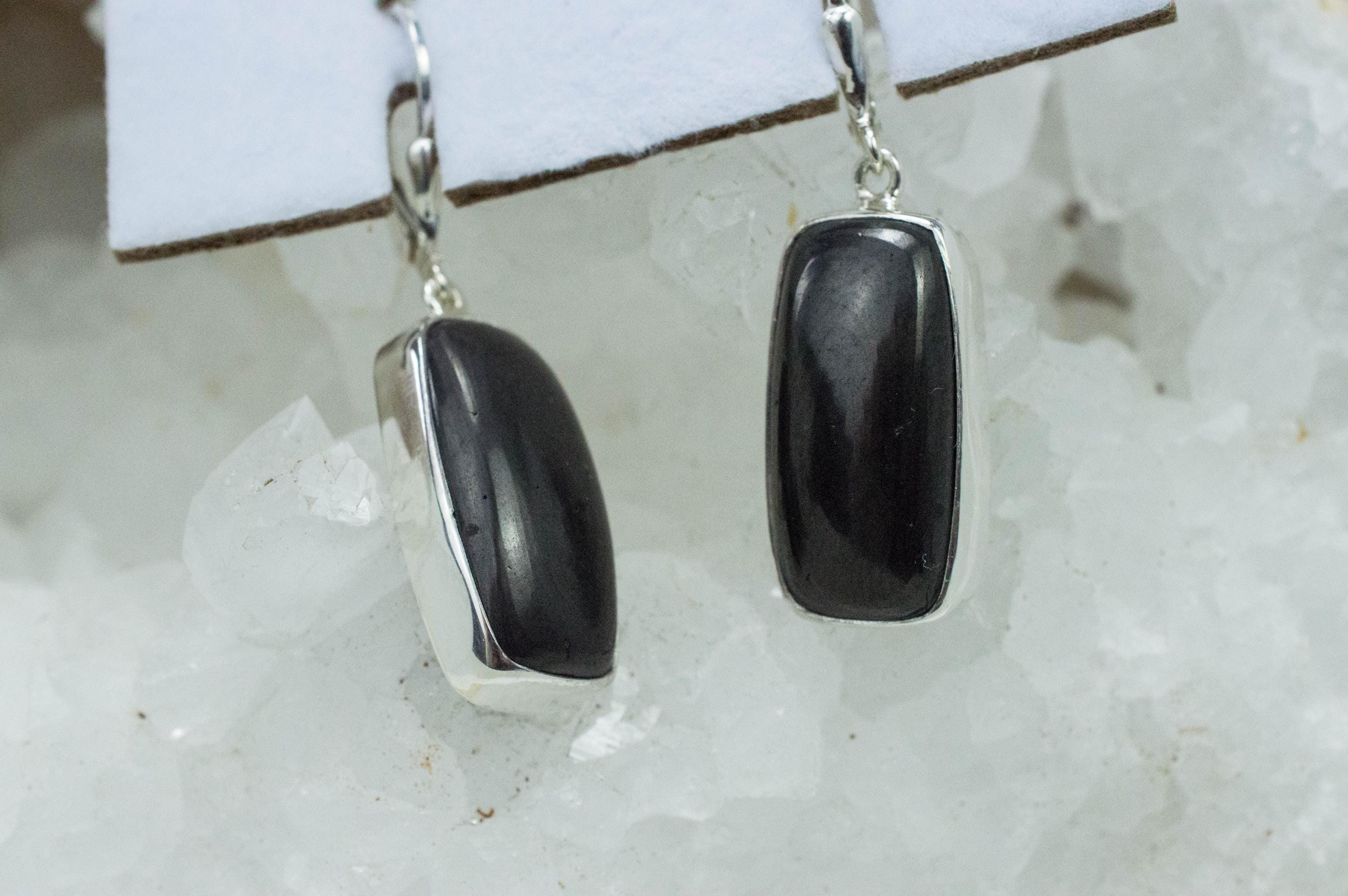 Shungite Earrings; Natural Untreated Shungite; 21 x 12mm - Mark Oliver Gems