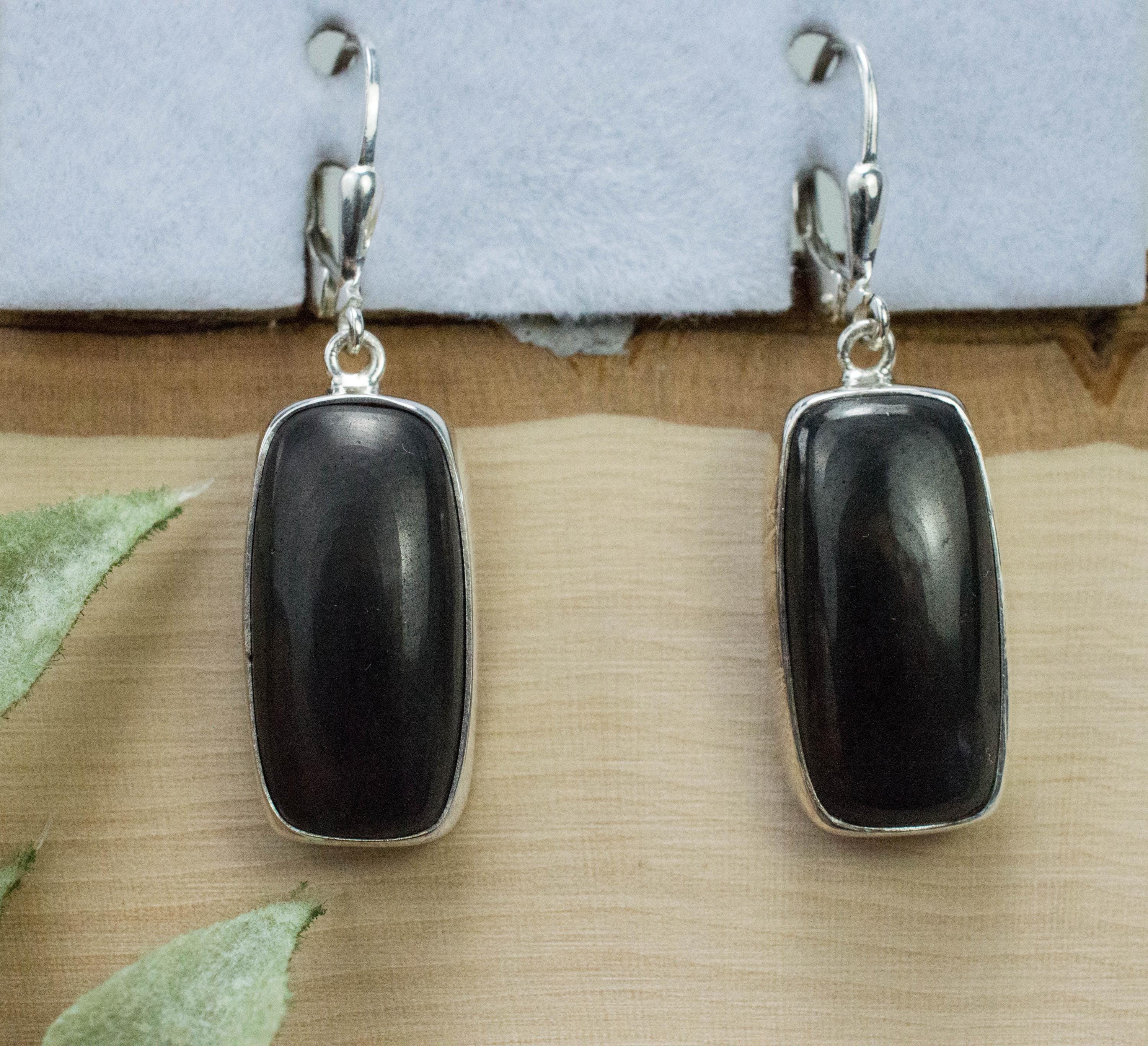 Shungite Earrings; Natural Untreated Shungite; 21 x 12mm - Mark Oliver Gems