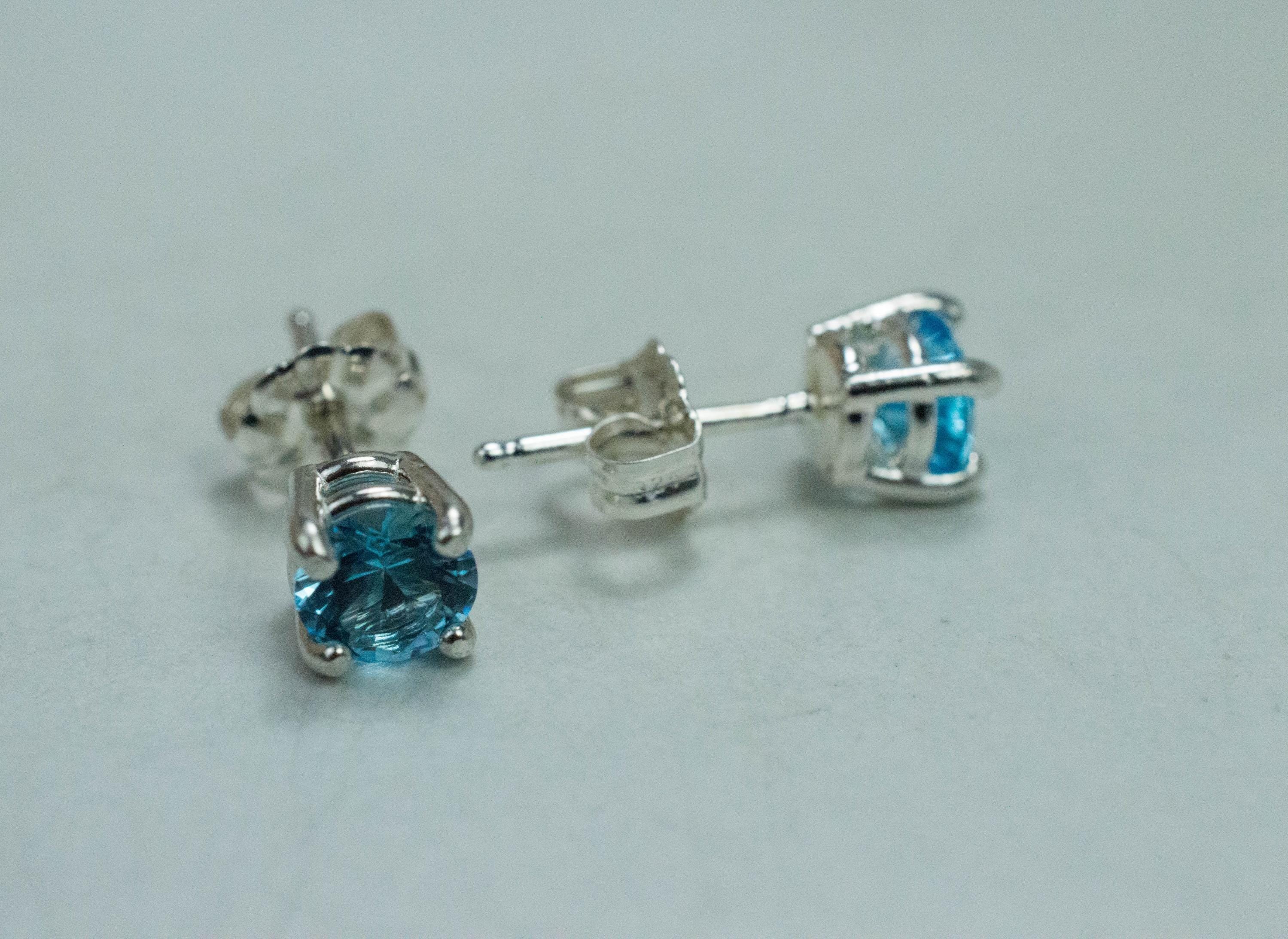 Blue Topaz Earrings; Natural Brazil Topaz; 0.980cts - Mark Oliver Gems