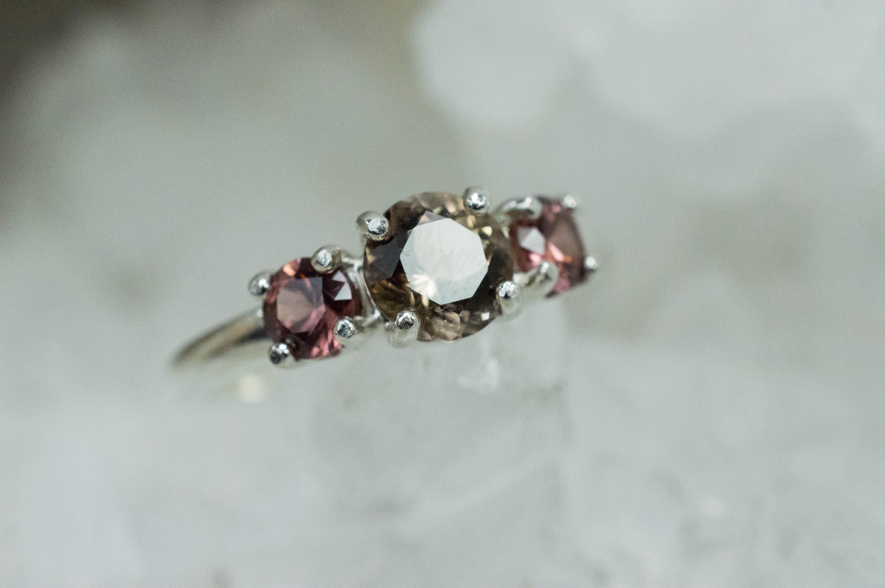 Smoky Quartz and Zircon Ring, Natural Untreated USA Smokey Quartz - Mark Oliver Gems