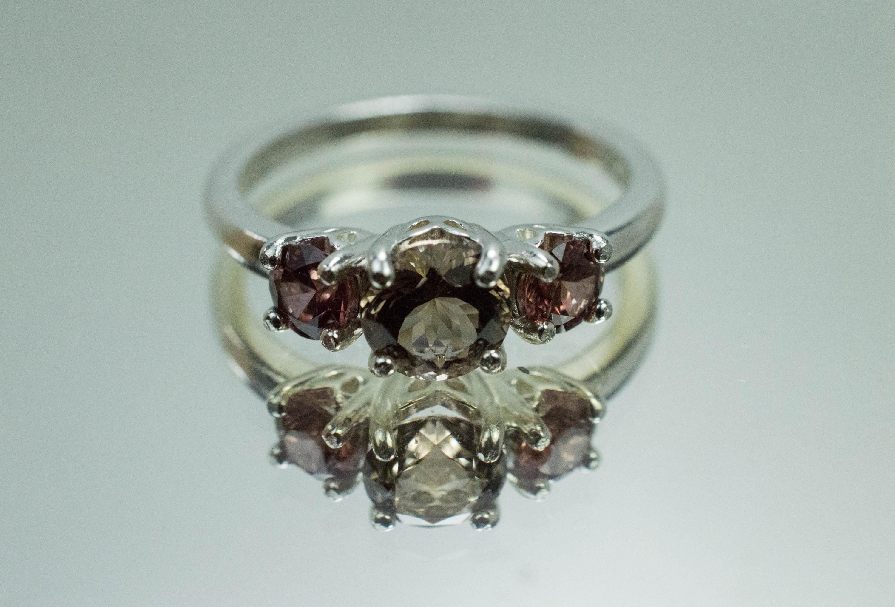 Smoky Quartz and Zircon Ring, Natural Untreated USA Smokey Quartz - Mark Oliver Gems
