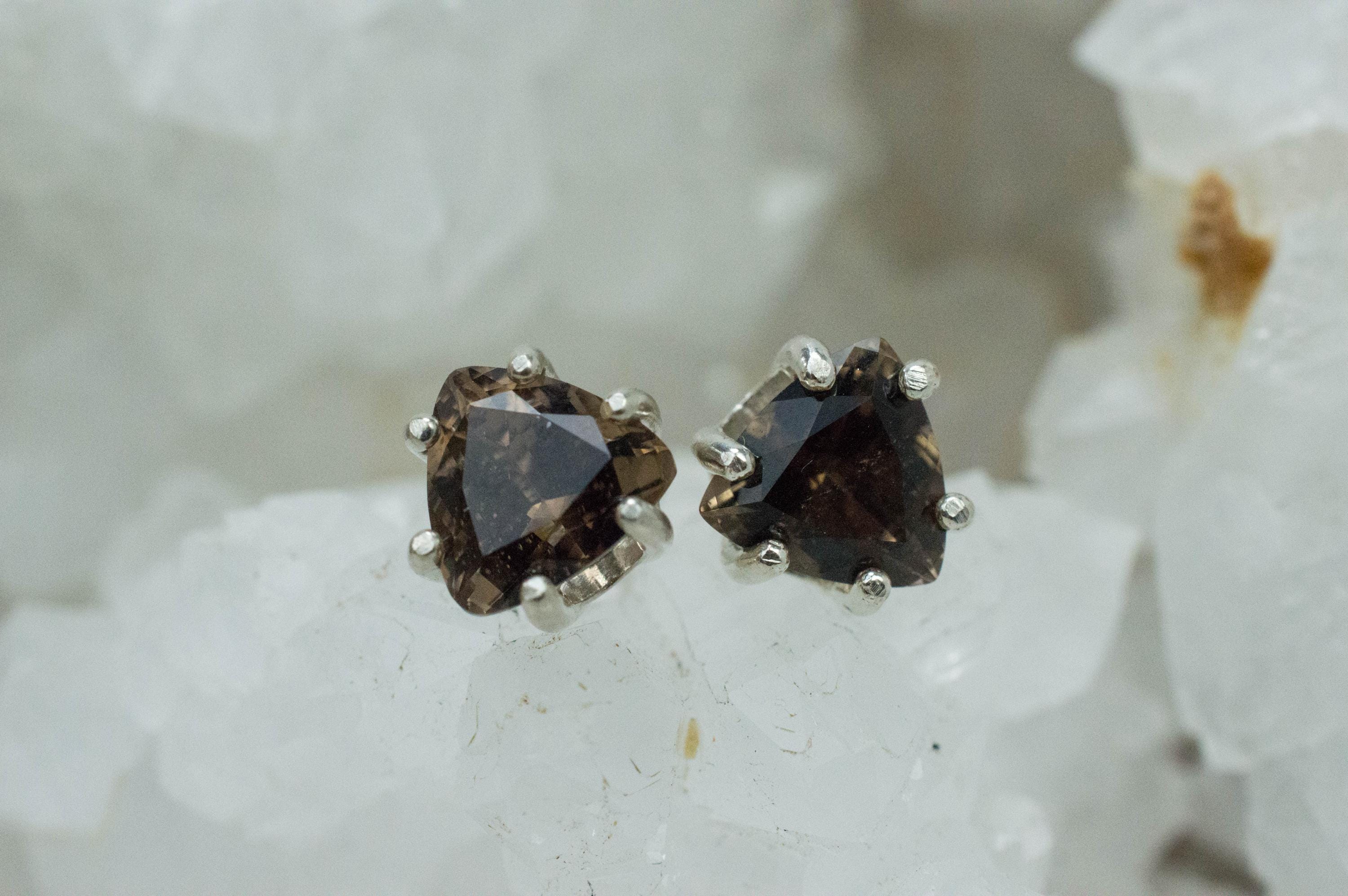 Smoky Quartz Earrings; Natural Untreated USA Quartz; 3.035cts - Mark Oliver Gems
