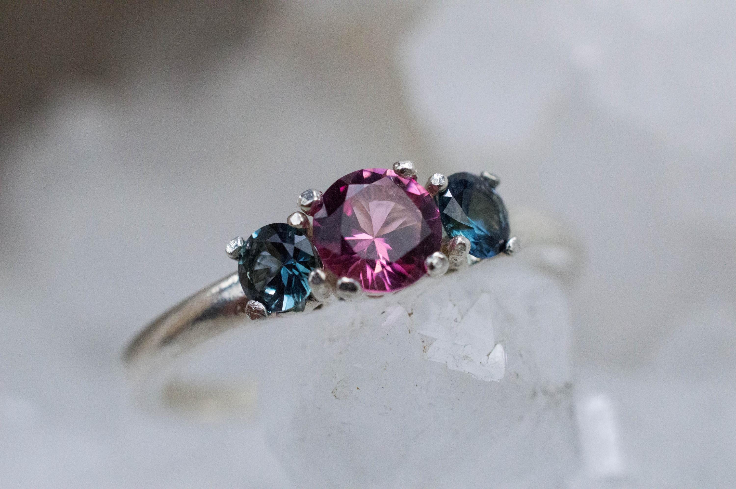 Tourmaline and Sapphire Ring, Natural Untreated San Diego Tourmaline and Sapphire - Mark Oliver Gems
