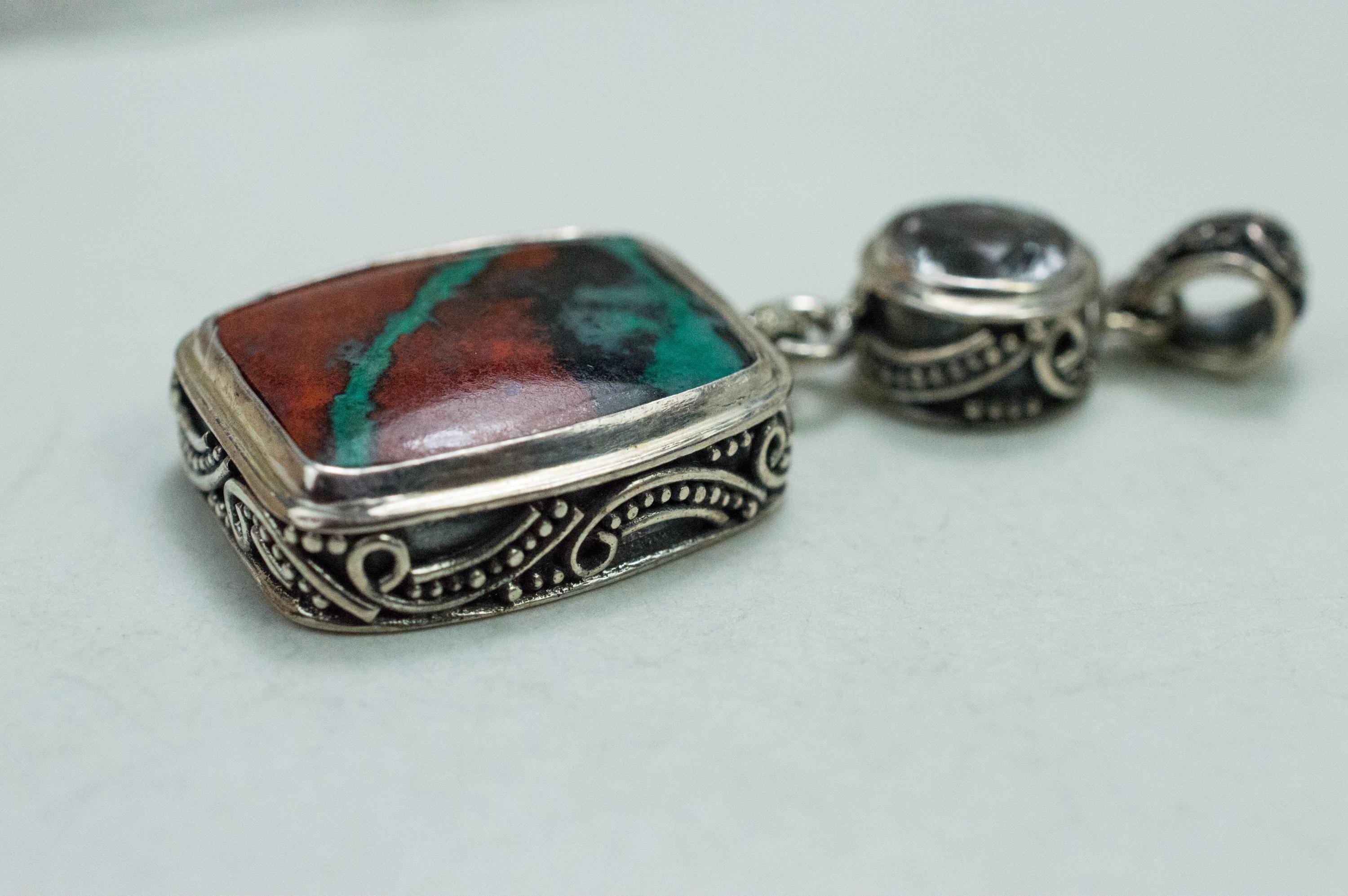 Sonora Sunset Chrysocolla and Quartz Pendant; Natural Untreated Chrysocolla and Mondo Quartz - Mark Oliver Gems