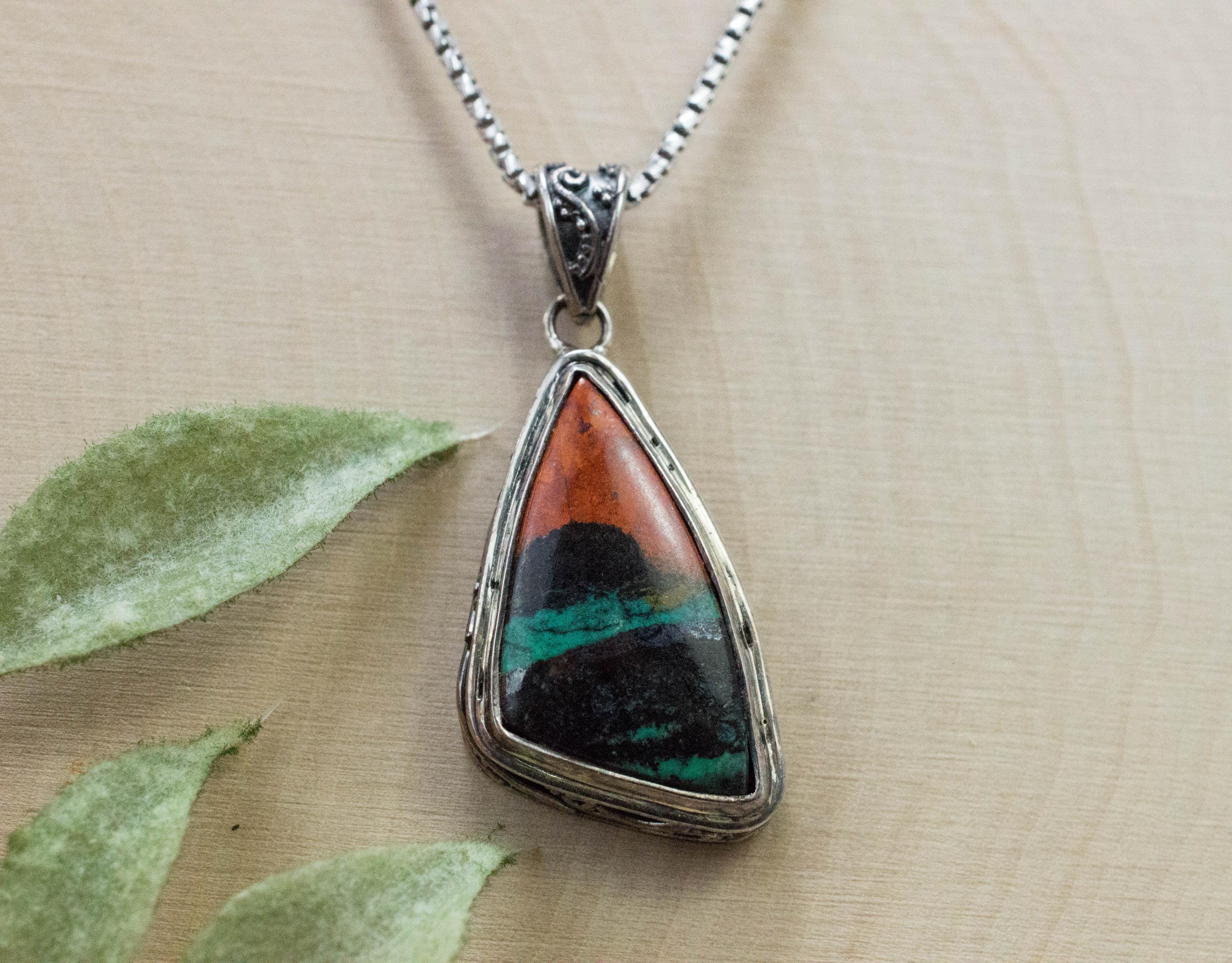 Sonora Sunset Chrysocolla Pendant; Natural Untreated Chrysocolla; 22x15mm - Mark Oliver Gems