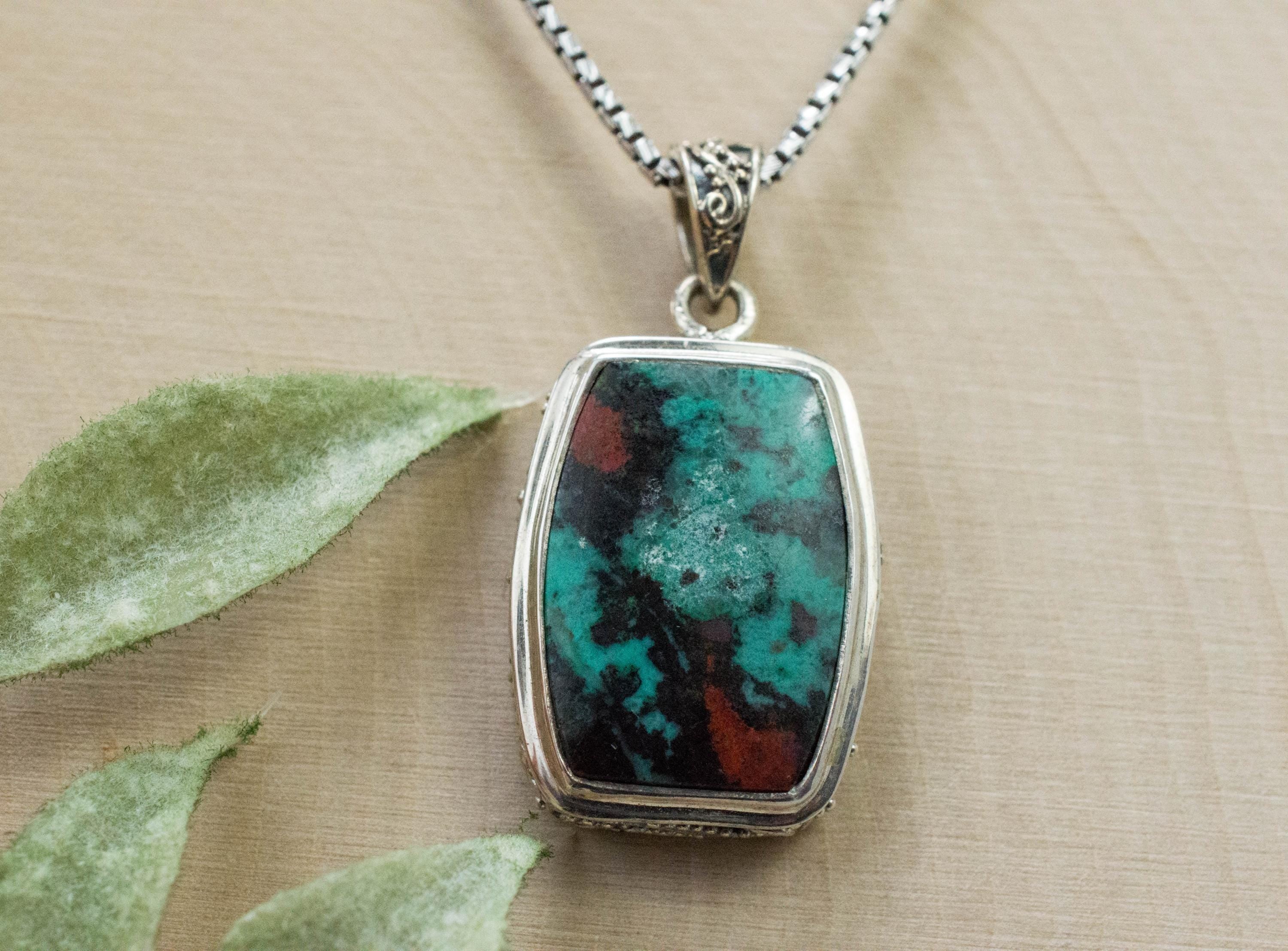 Sonora Sunset Chrysocolla Pendant; Natural Untreated Chrysocolla; 20x16mm - Mark Oliver Gems