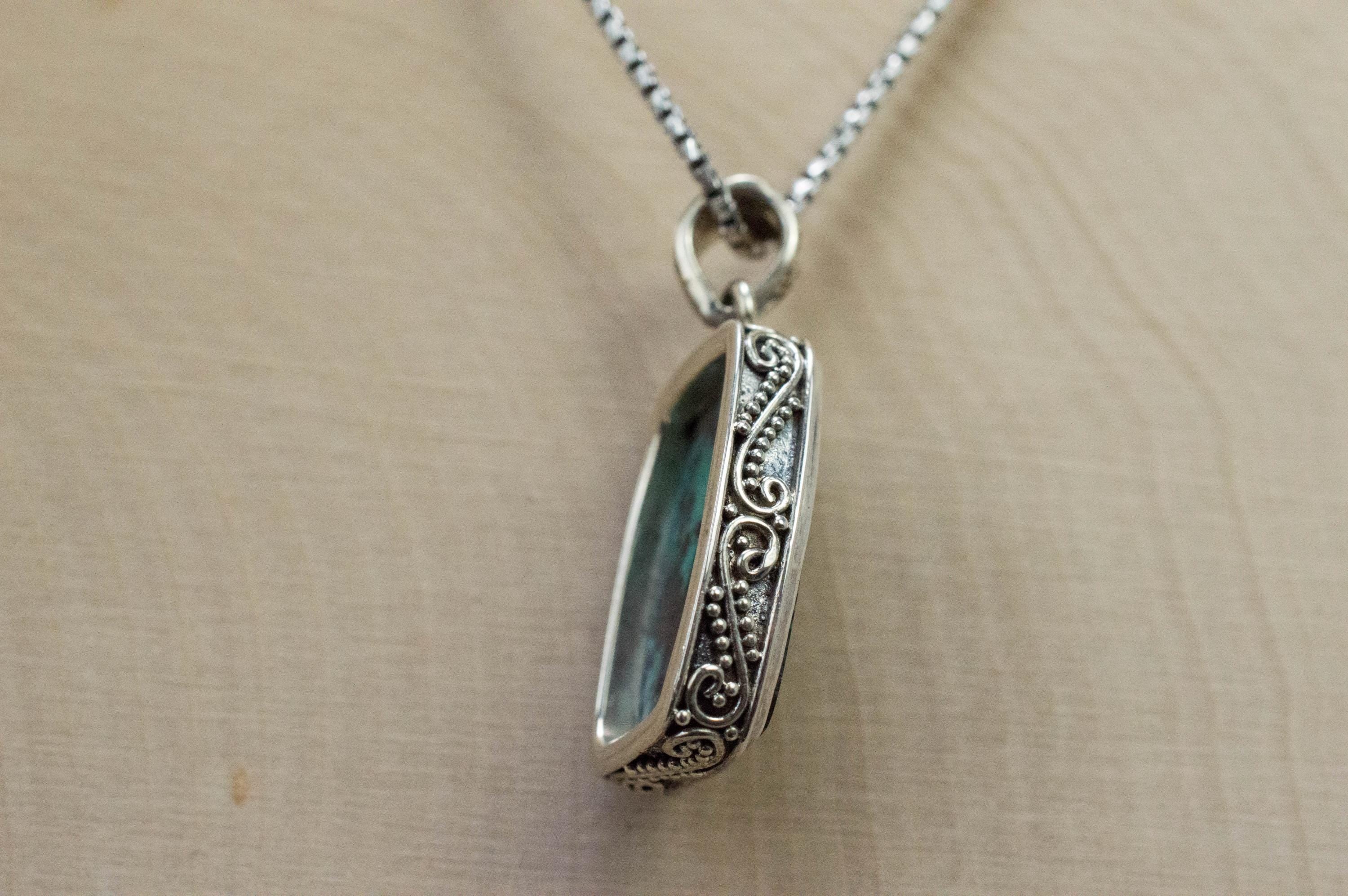 Sonora Sunset Chrysocolla Pendant; Natural Untreated Chrysocolla; 20x16mm - Mark Oliver Gems
