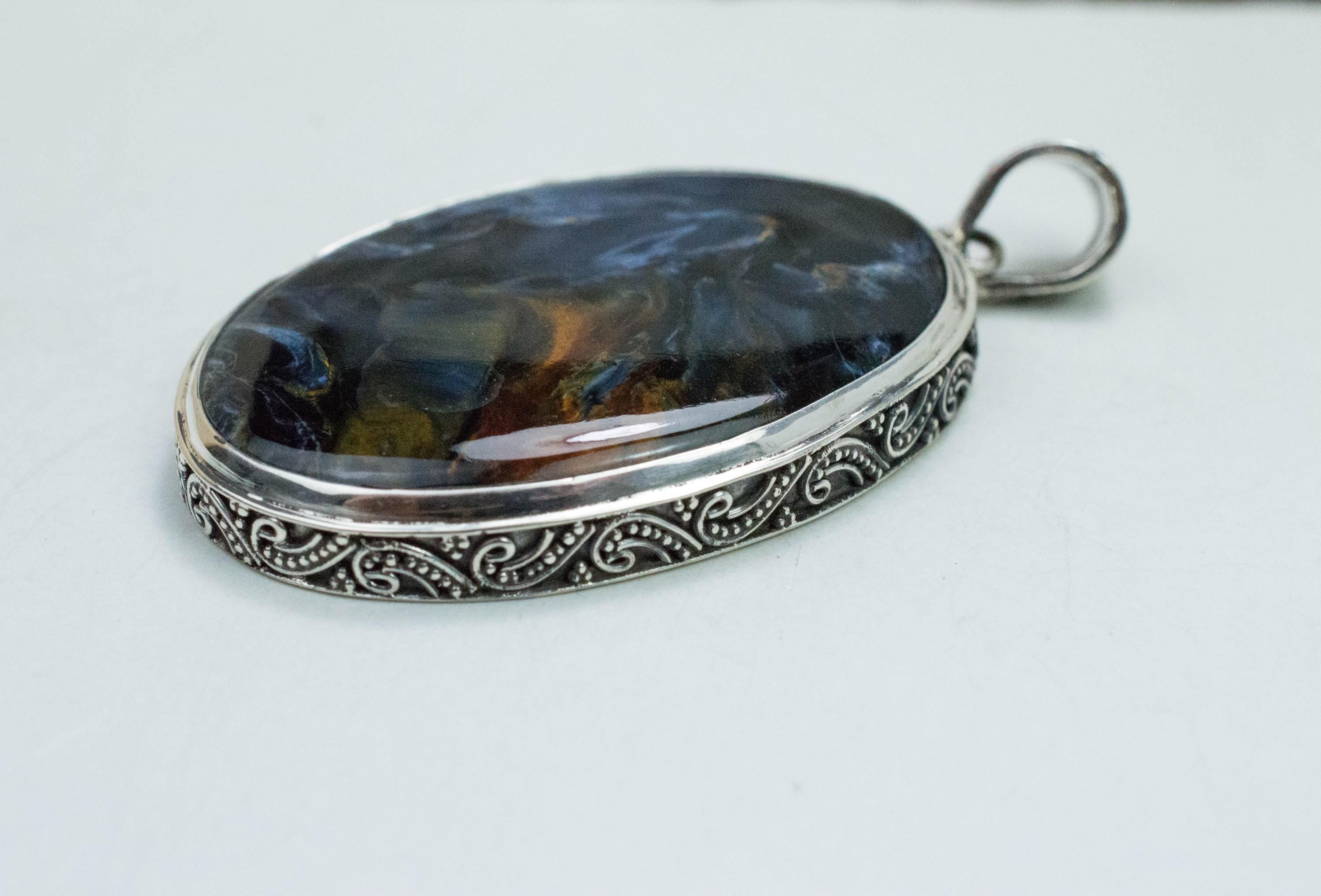 Pietersite Pendant; Natural Untreated Namibia Pietersite; 43x31mm - Mark Oliver Gems
