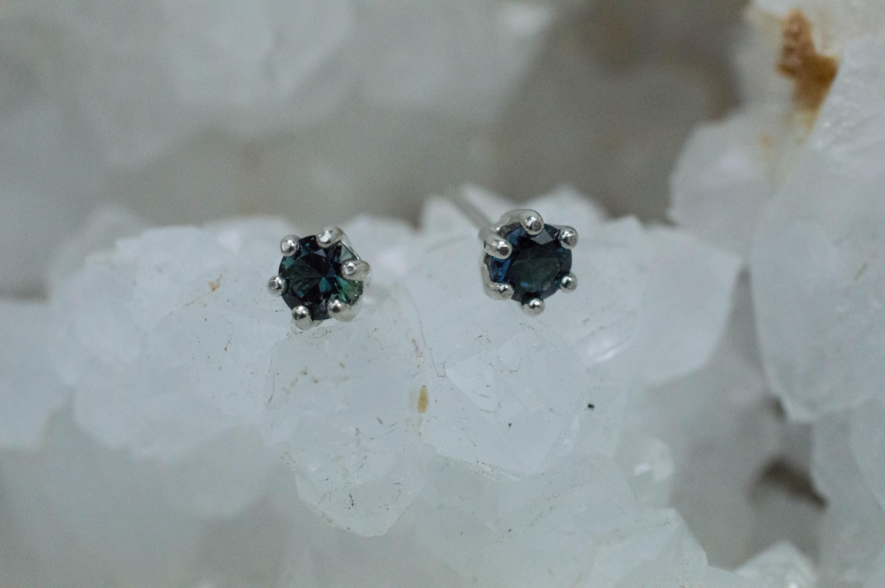 Teal Sapphire Earrings; Natural Untreated Madagascar Sapphire; 0.575cts - Mark Oliver Gems