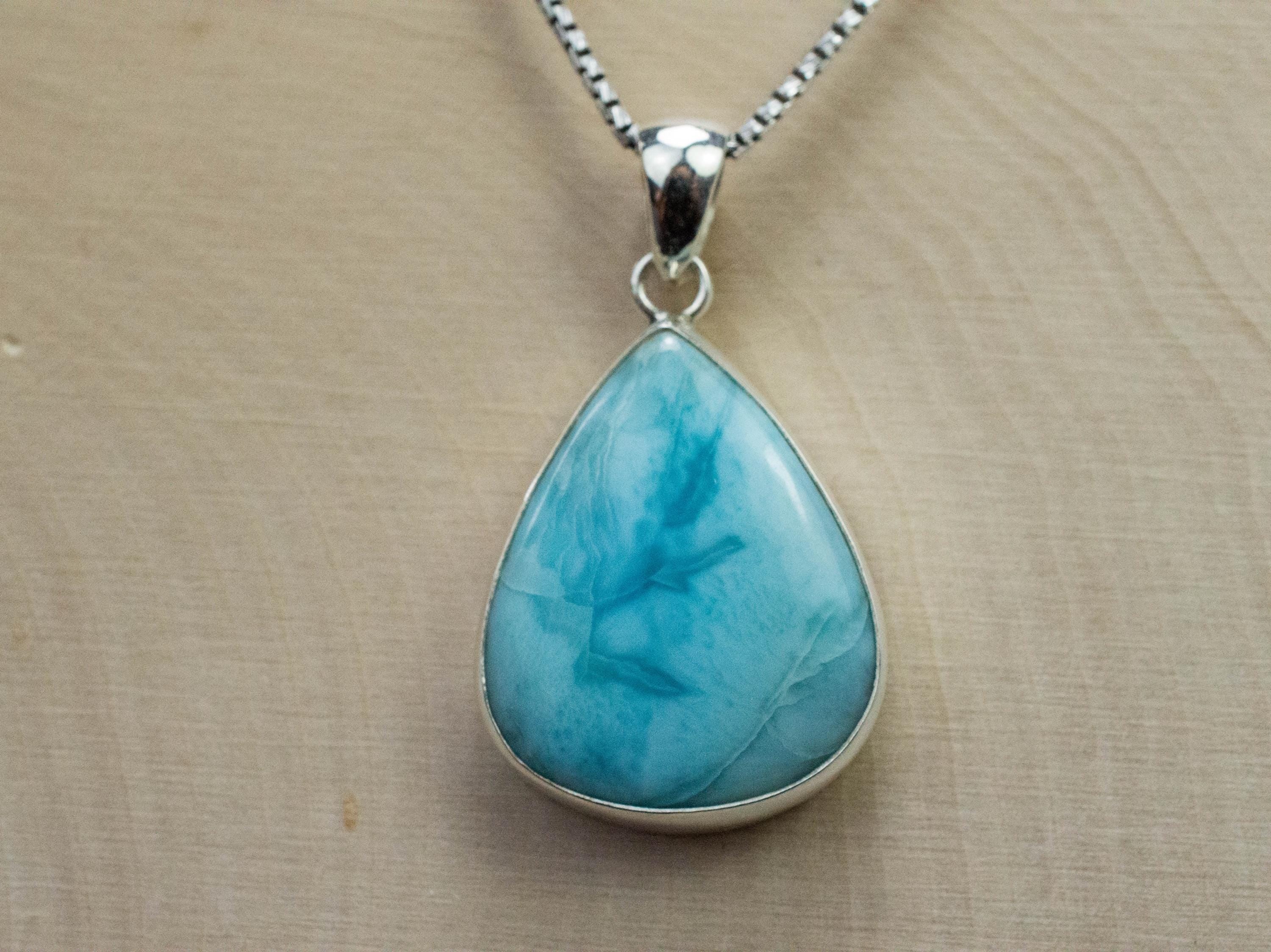 Larimar Pendant, Natural Untreated Dominican Republic Larimar, 24x20mm - Mark Oliver Gems