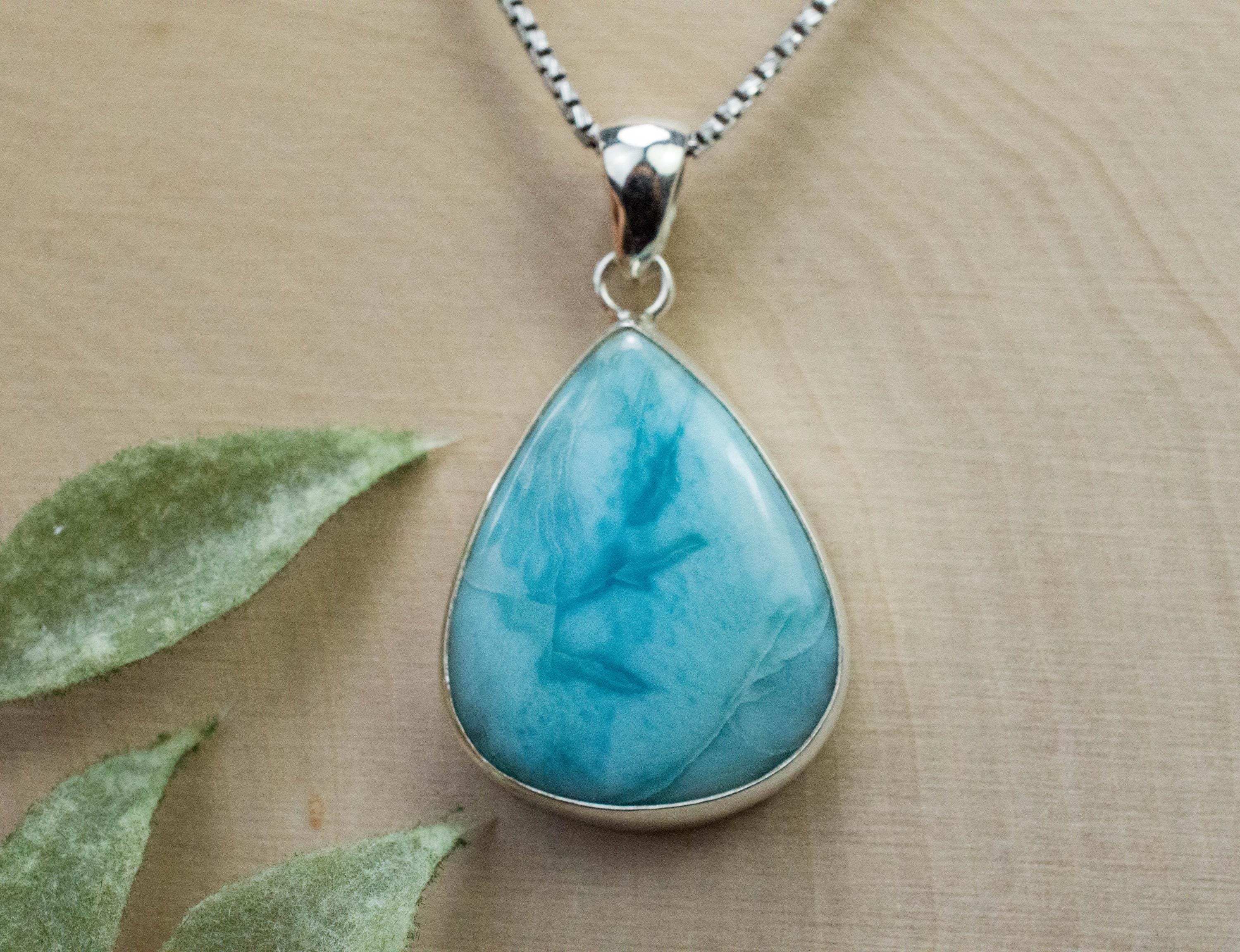 Larimar Pendant, Natural Untreated Dominican Republic Larimar, 24x20mm - Mark Oliver Gems