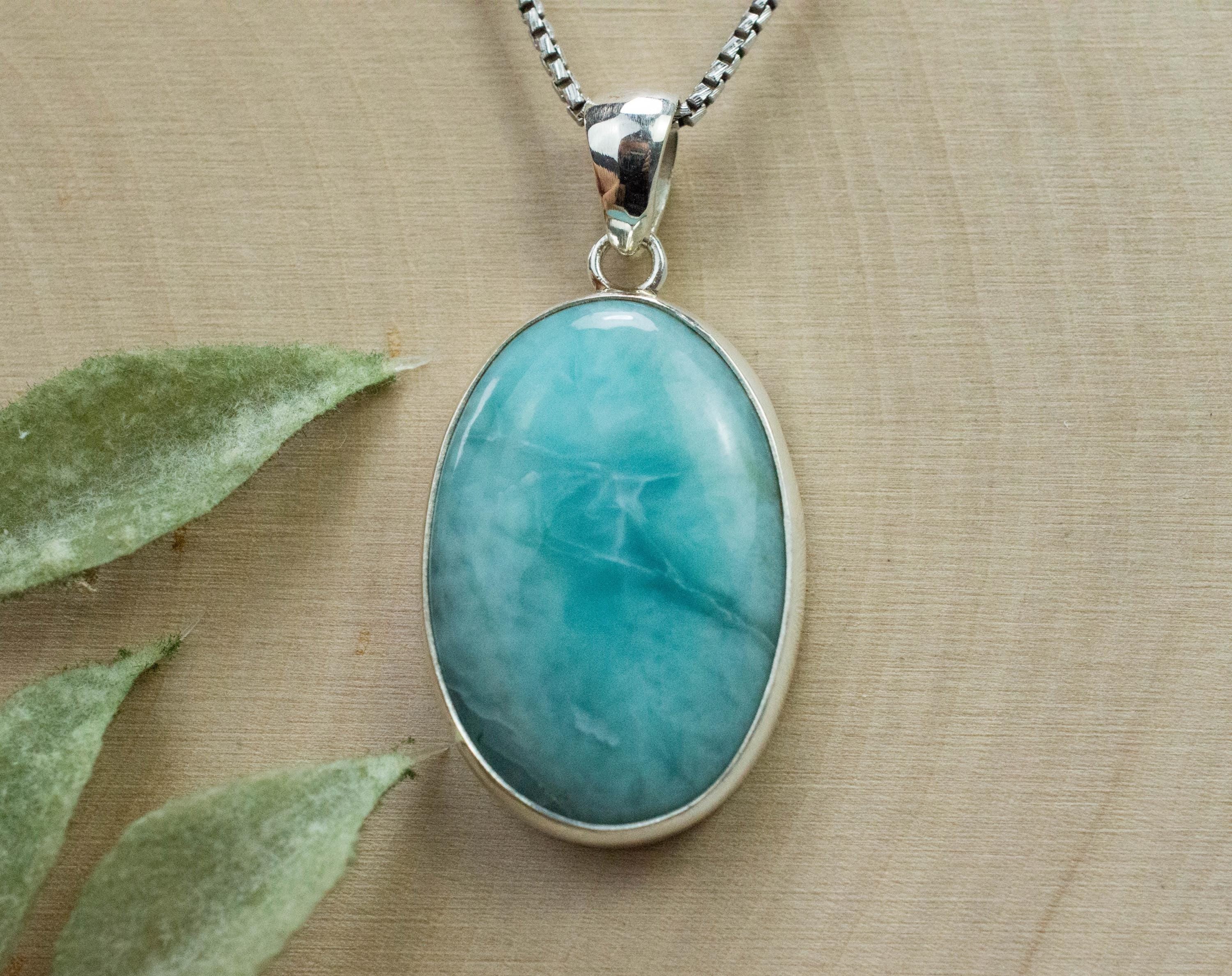 Larimar Pendant, Natural Untreated Dominican Republic Larimar, 27x19mm - Mark Oliver Gems