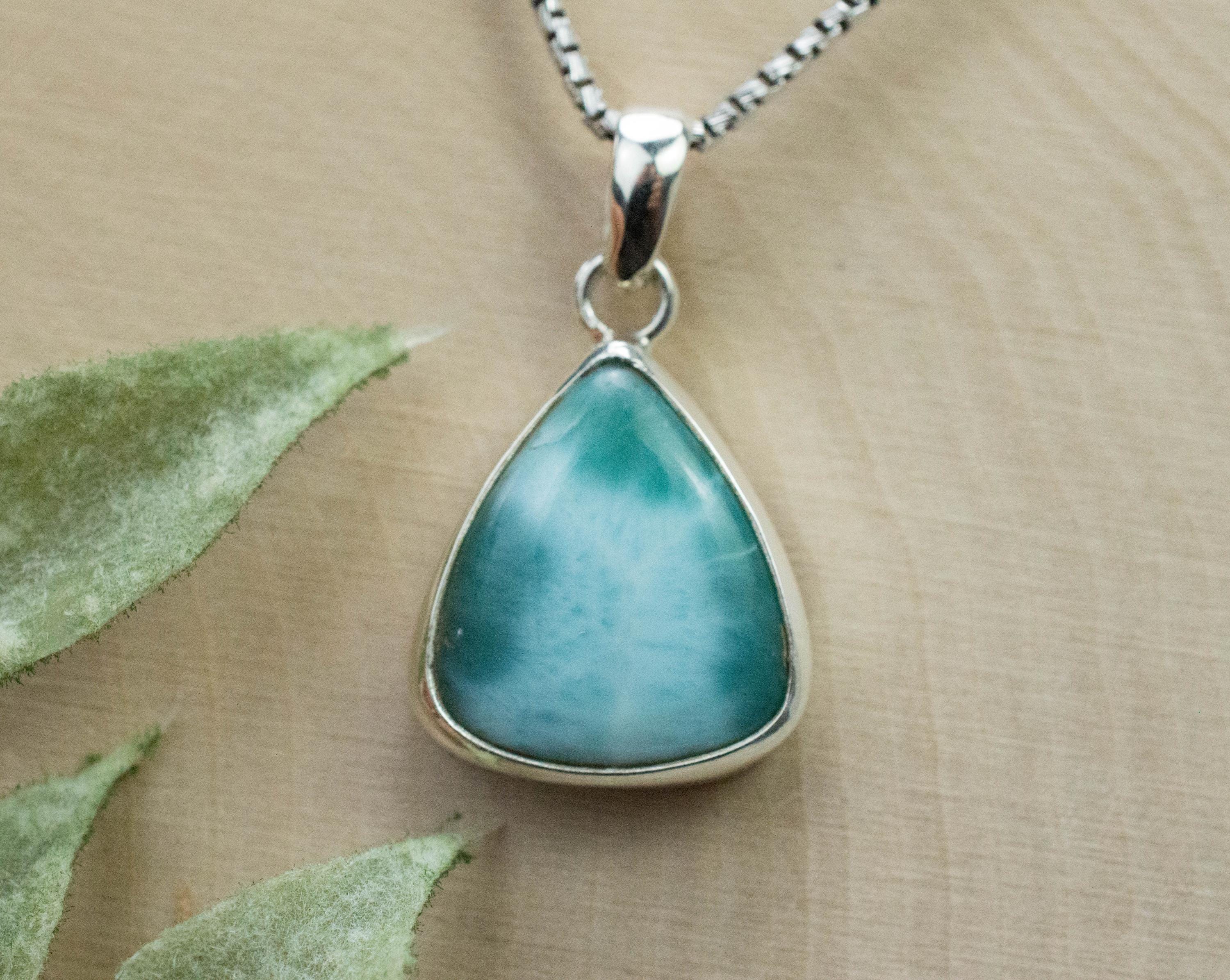 Larimar Pendant, Natural Untreated Dominican Republic Larimar, 17x15mm - Mark Oliver Gems