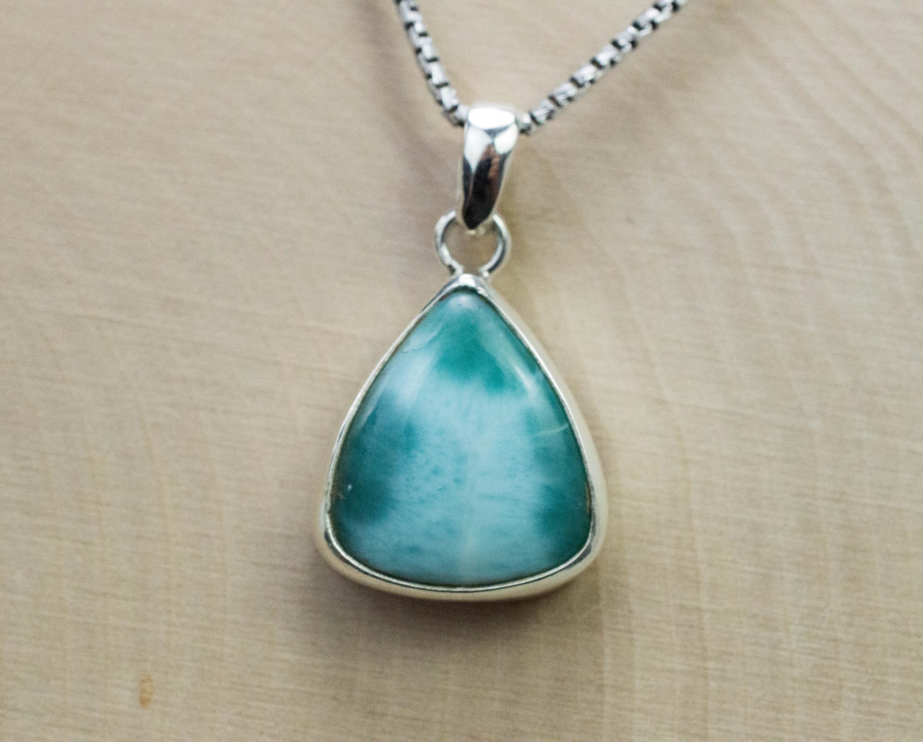 Larimar Pendant, Natural Untreated Dominican Republic Larimar, 17x15mm - Mark Oliver Gems