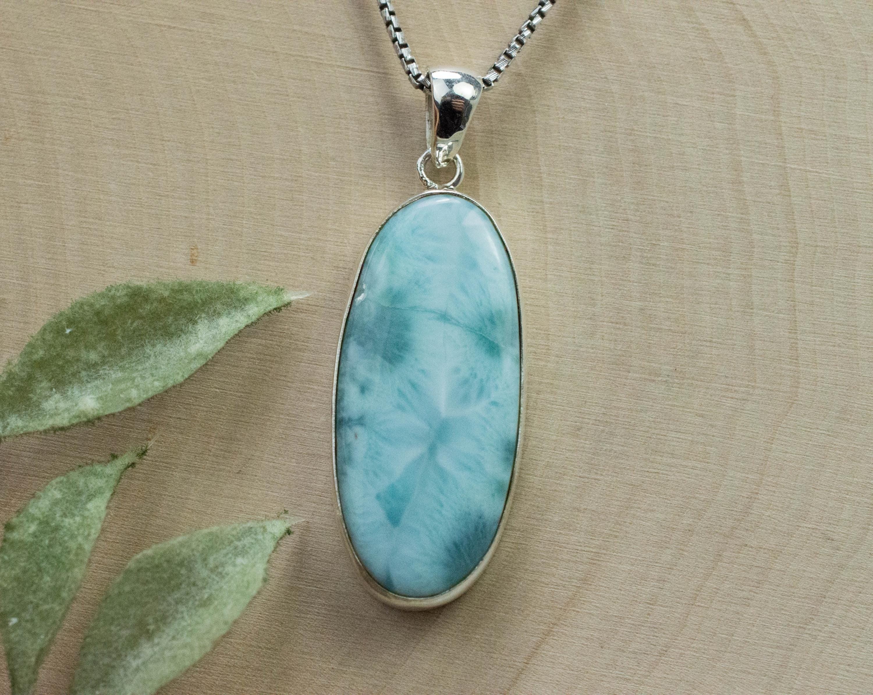 Larimar Pendant, Natural Untreated Dominican Republic Larimar, 34x15mm - Mark Oliver Gems