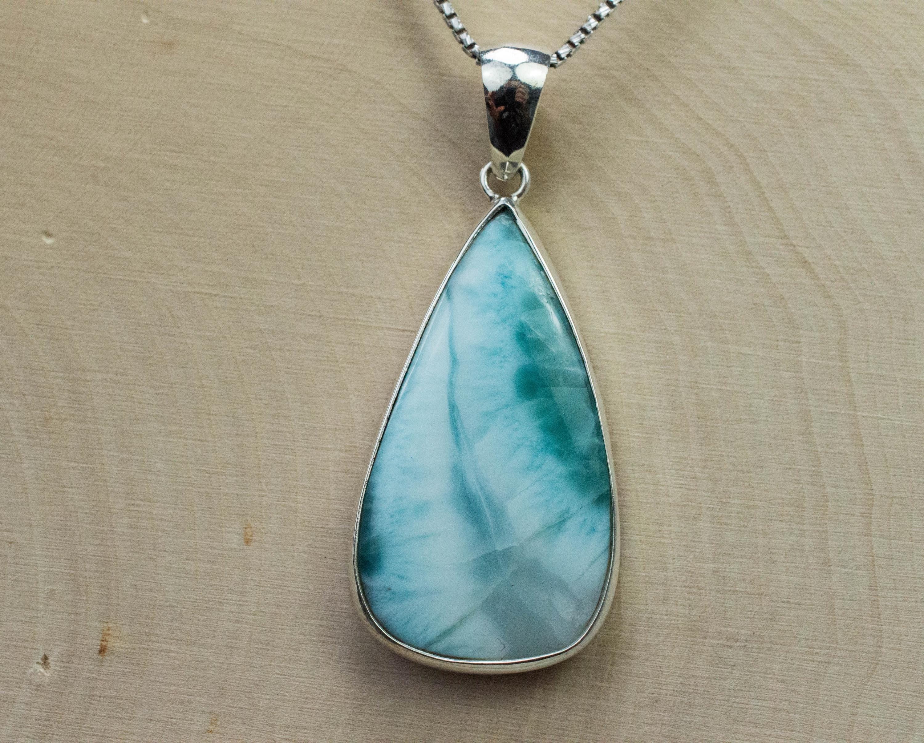 Larimar Pendant, Natural Untreated Dominican Republic Larimar, 38x22mm - Mark Oliver Gems