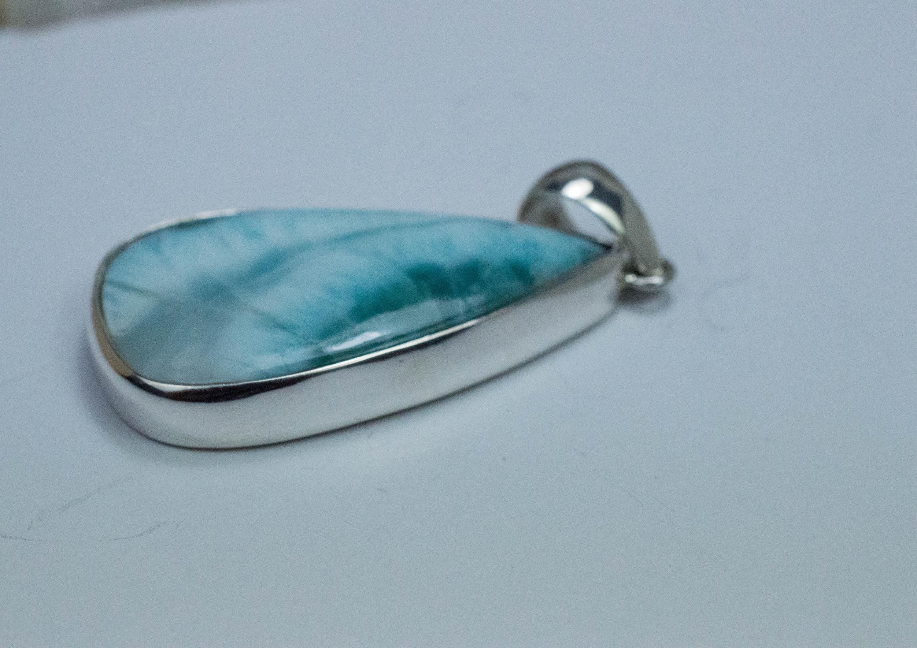 Larimar Pendant, Natural Untreated Dominican Republic Larimar, 38x22mm - Mark Oliver Gems
