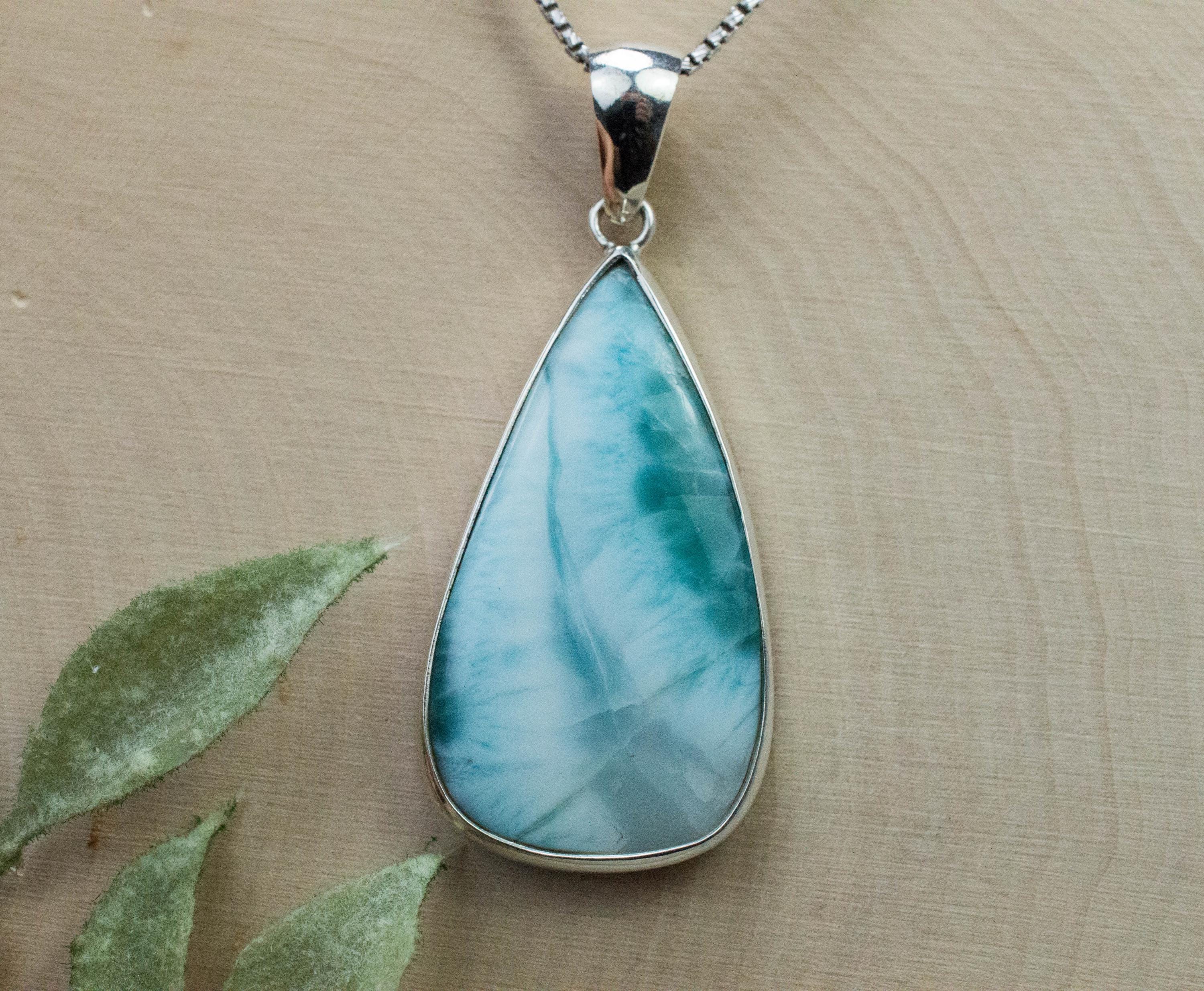 Larimar Pendant, Natural Untreated Dominican Republic Larimar, 38x22mm - Mark Oliver Gems