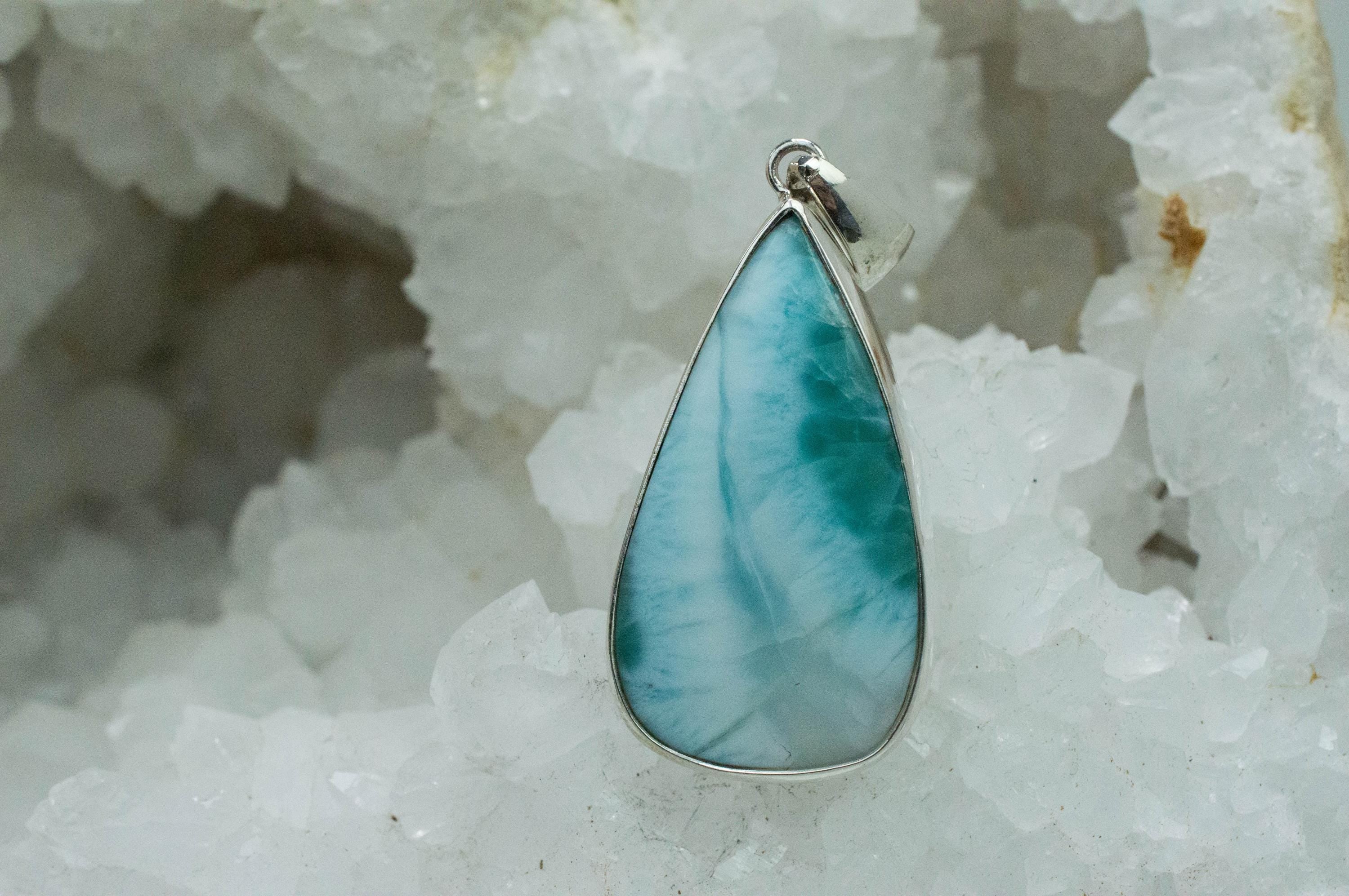 Larimar Pendant, Natural Untreated Dominican Republic Larimar, 38x22mm - Mark Oliver Gems