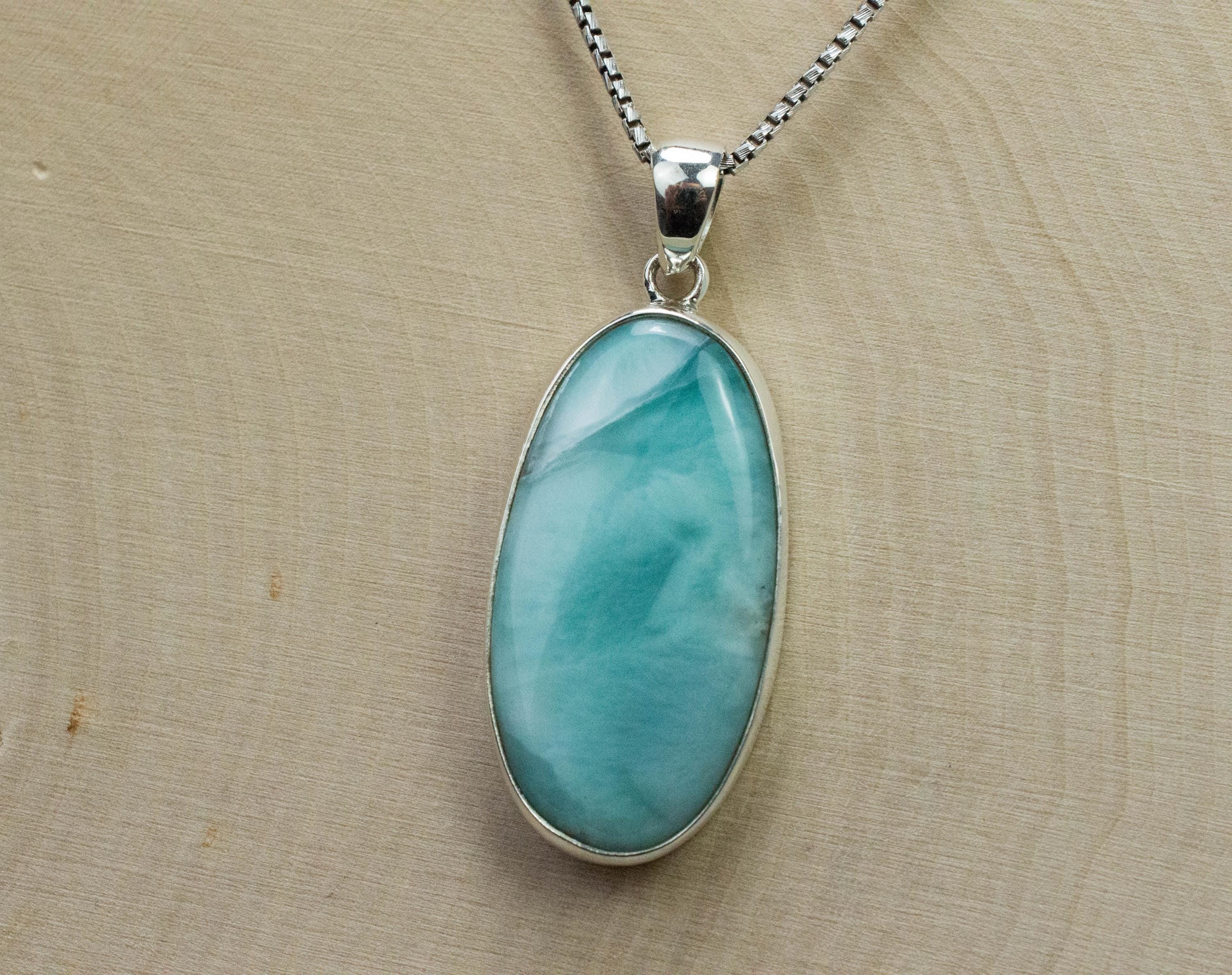 Larimar Pendant, Natural Untreated Dominican Republic Larimar, 33x17mm - Mark Oliver Gems