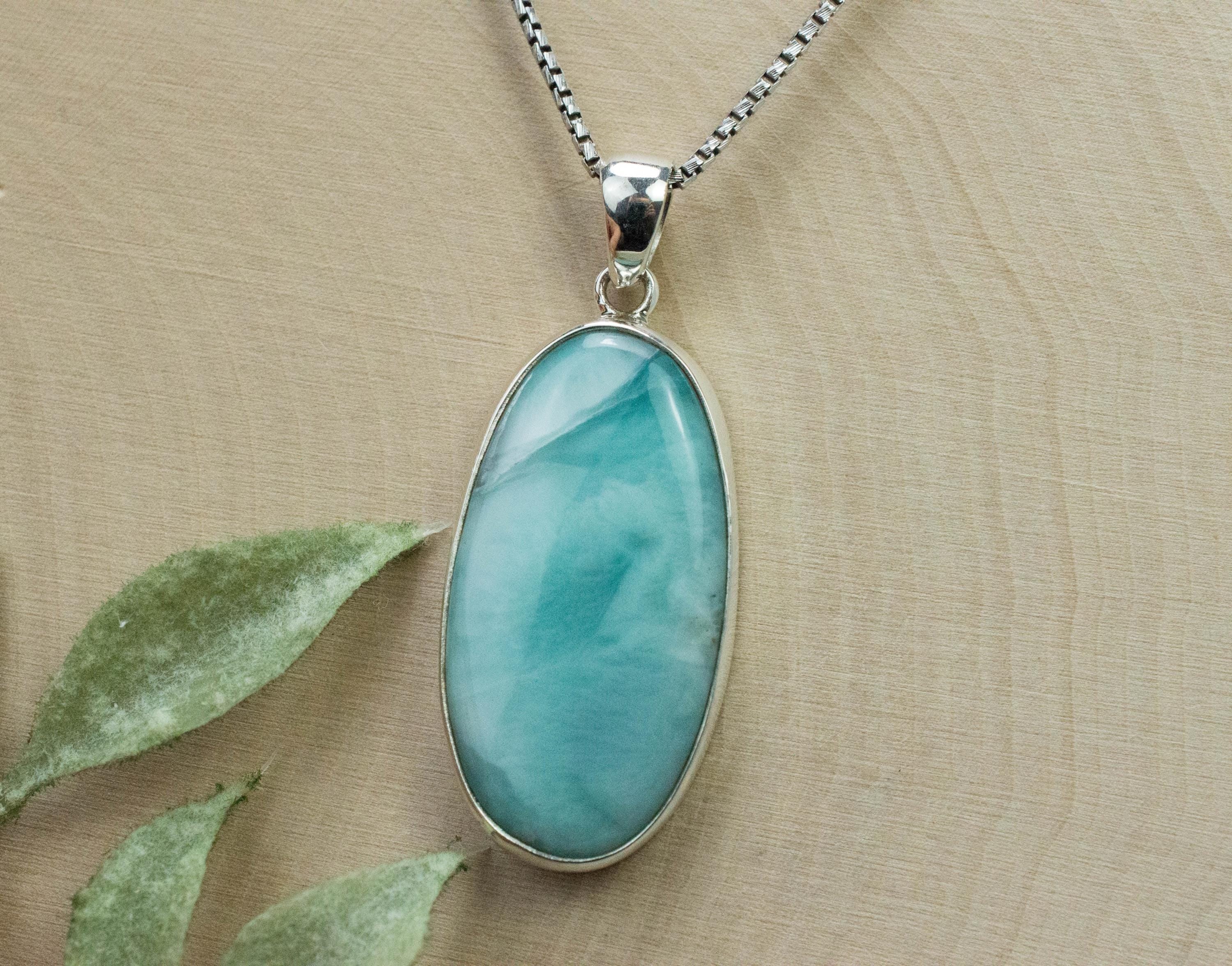 Larimar Pendant, Natural Untreated Dominican Republic Larimar, 33x17mm - Mark Oliver Gems