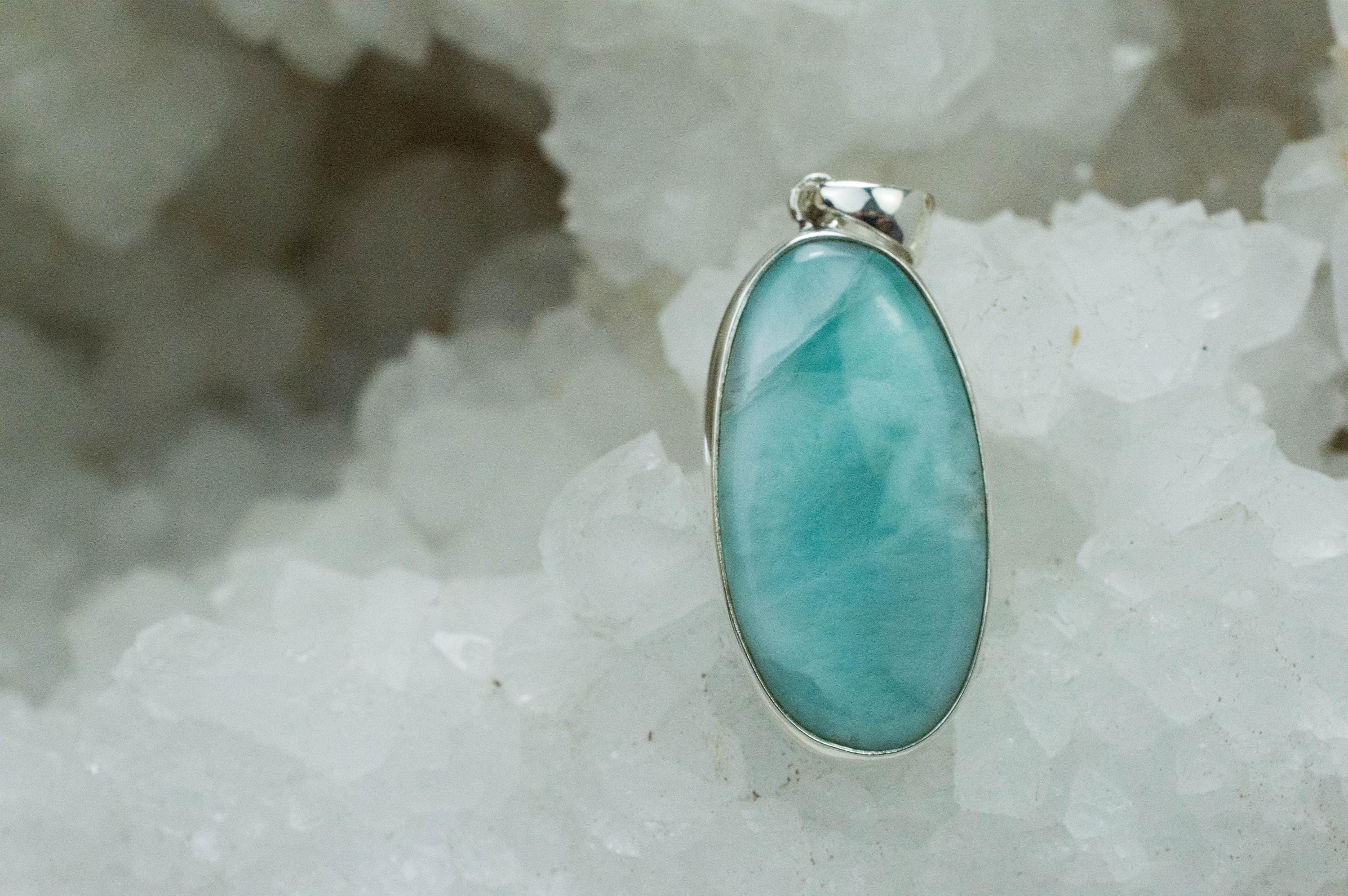 Larimar Pendant, Natural Untreated Dominican Republic Larimar, 33x17mm - Mark Oliver Gems